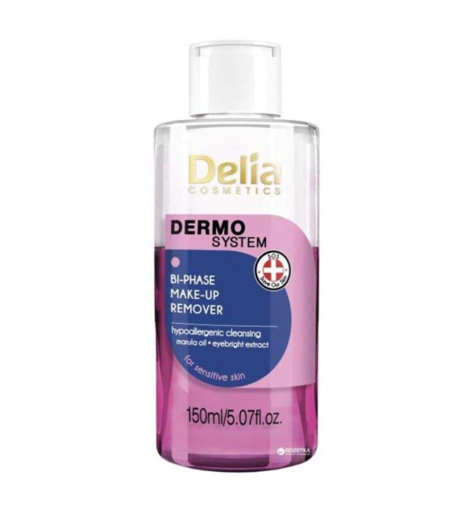 DELIA COSMETICS- Hypoallergenes two-phase liquid for removing eye and mouth make-up Dermo System- for sensitive and allergies tending skin- without fragrances parabens alcohol- 150ml hypoallergenic two-phase fluid