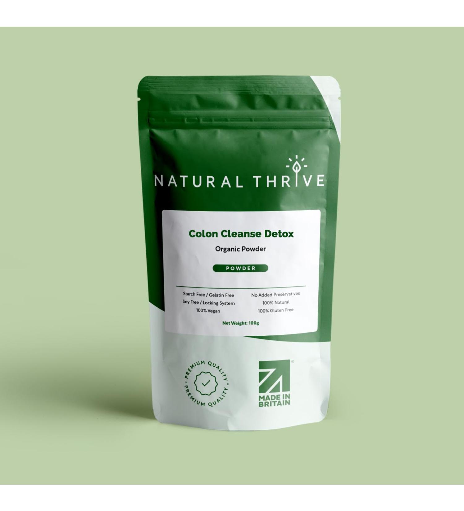 Natural Thrive Organic Colon Detox Powder - Gentle Cleansing for Digestive Health - Vegan Gluten Free Non-GMO - 100g