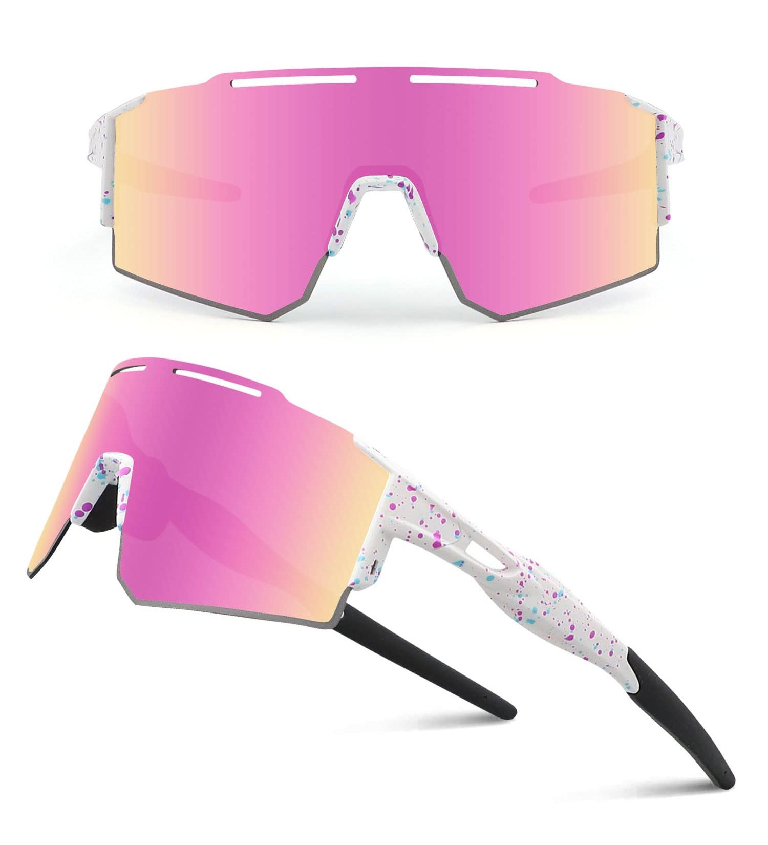 Duduking UV 400 Sports Sunglasses for Men & Women - Water Transfer Printing Cycling Glasses for Outdoor Sports Golf & Baseball (Pink) - Buy Online on GoSupps.com
