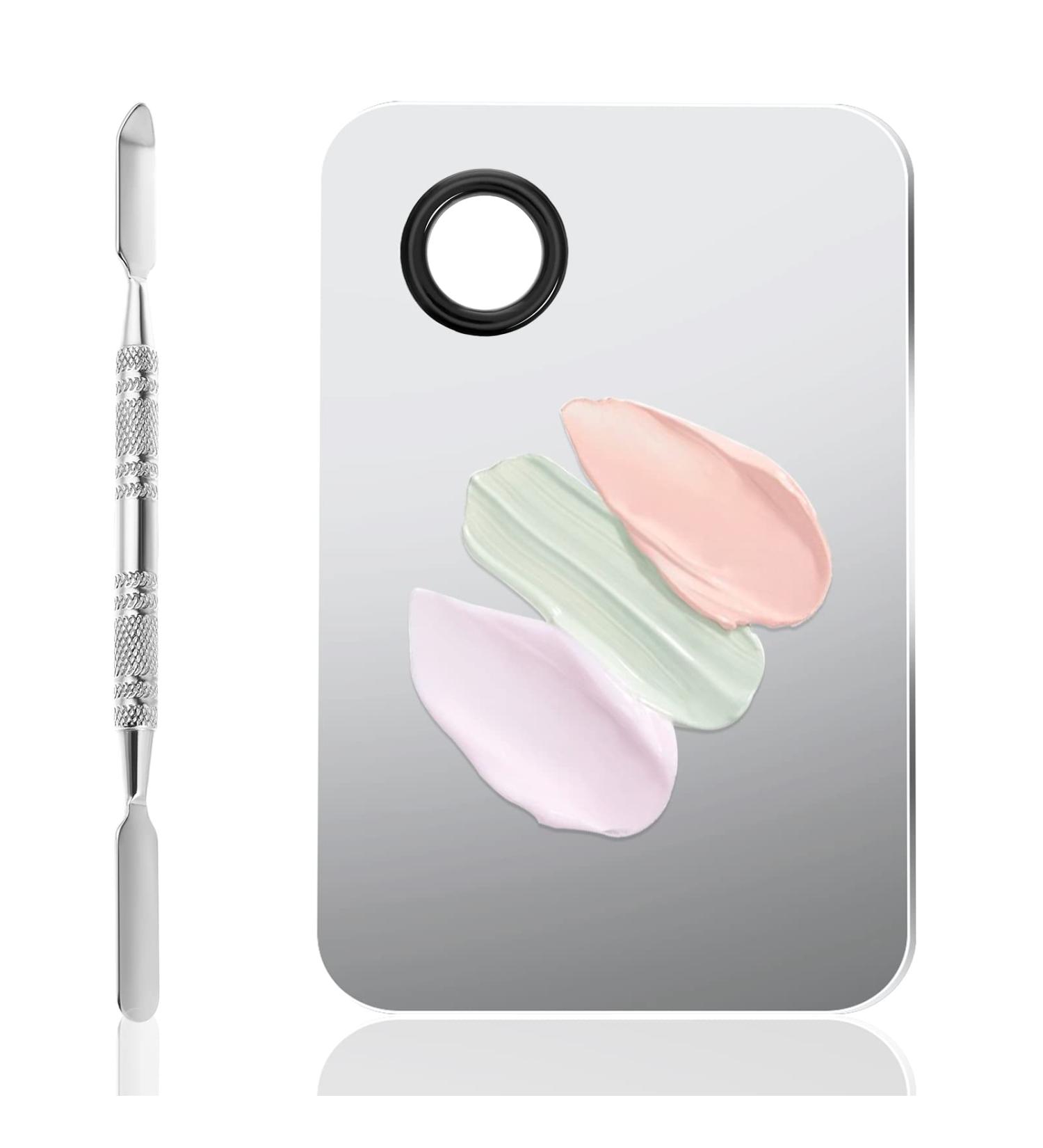Stainless Steel Makeup Palette with Spatula - Professional Cosmetic Tool for Mixing Foundation and Nail Art - Buy Online on GoSupps.com