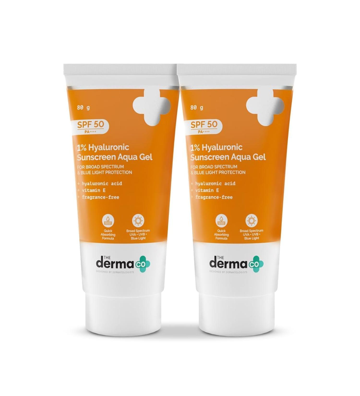 VIVA 1% Hyaluronic Sunscreen Aqua Ultra Light Gel With Spf 50 Pa+ For Broad Spectrum For All Skin Types Uv A Uv B & Blue Light Protection - 80 G (Pack Of 2) Count - Buy Online on GoSupps.com