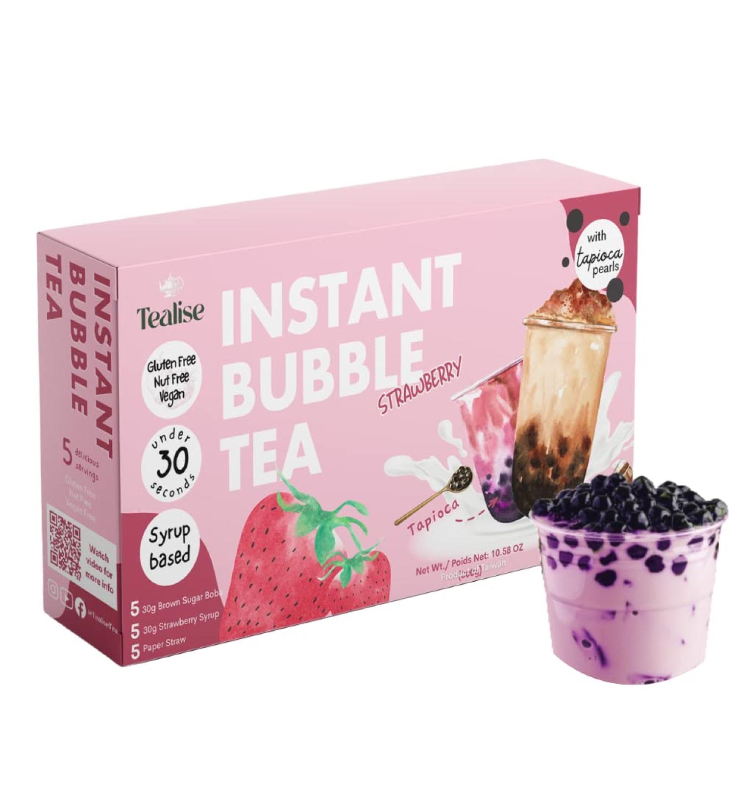 Tealise Instant Marbling Bubble Tea Kit DIY Boba/Bubble Tea Ready in 30 Seconds 5 Serving (Strawberry) Syrup-based Vegan - Buy Online on GoSupps.com