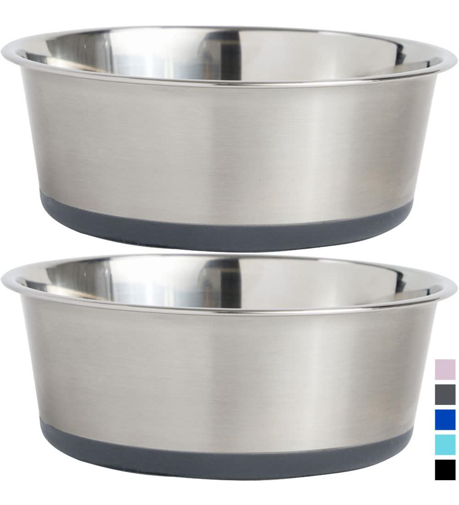 Gorilla Grip Stainless Steel Dog Bowl Set of 2 - Heavy Duty, Rust Resistant, BPA Free - Non-Slip Rubber Base - Quiet Pet Bowls for Cats and Dogs - 3 Cup Gray - Buy Online on GoSupps.com