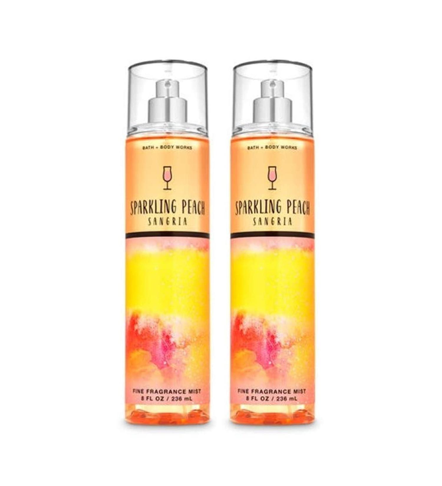 Bath and Body Works Sparkling Peach Sangria Fine Fragrance Mists Pack Of 2 8 oz. Bottles (Sparkling Peach Sangria)