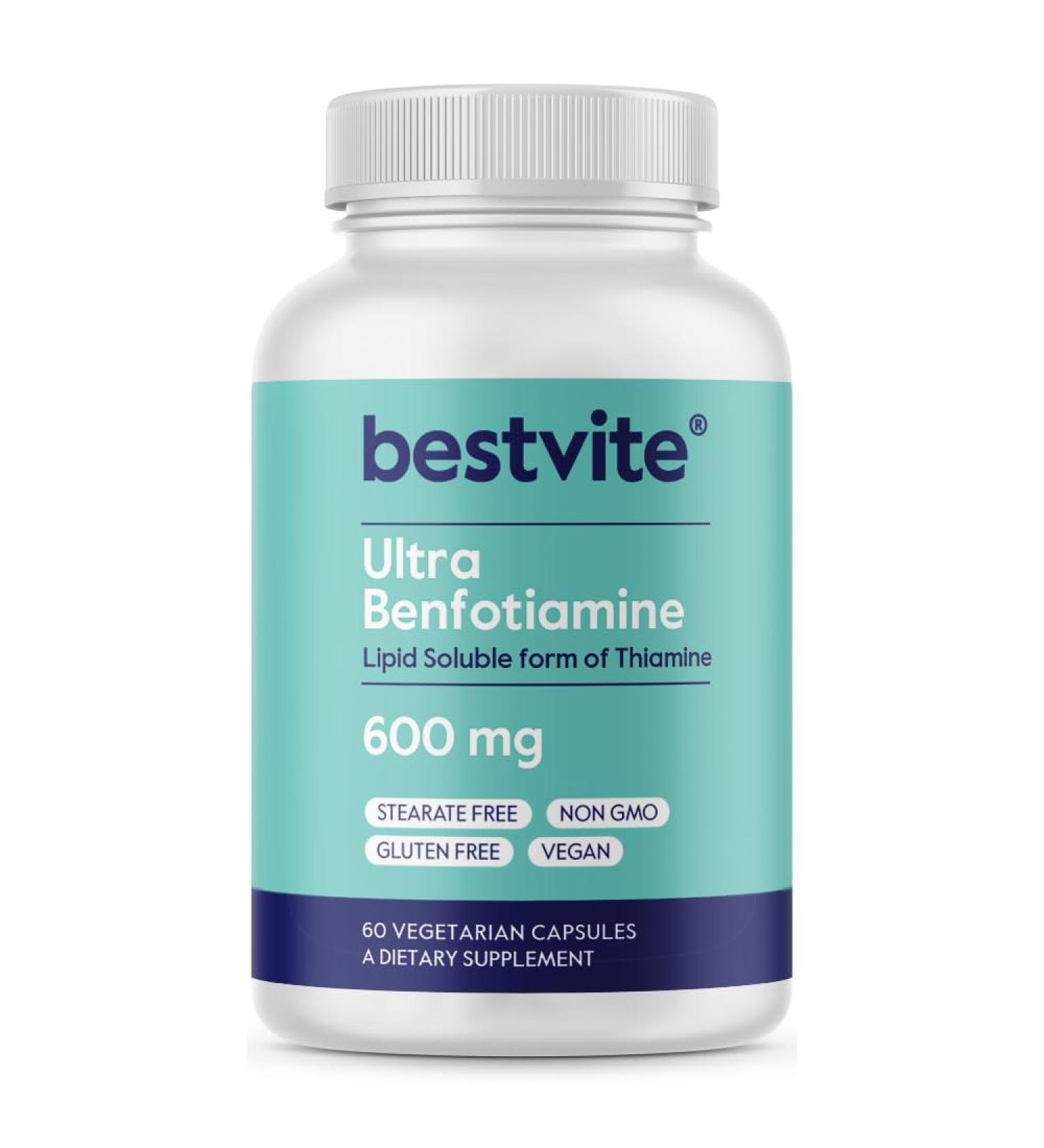 BESTVITE Ultra Benfotiamine 600mg per Capsule (60 Vegetarian Capsules) No Stearates - No Silicon Dioxide - Vegan - Non GMO - Gluten Free - Maximum Strength Benfotiamine 60 Count (Pack of 1) - Buy Online on GoSupps.com