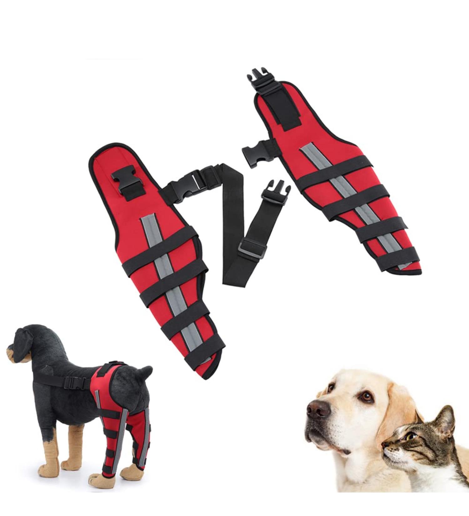 Dog Knee Brace Dog Double Rear Leg Brace with Metal Hinged Flexible Support and Reflective Seat Belts Dog Acl Brace Hind Leg|Red (S) - Buy Online on GoSupps.com