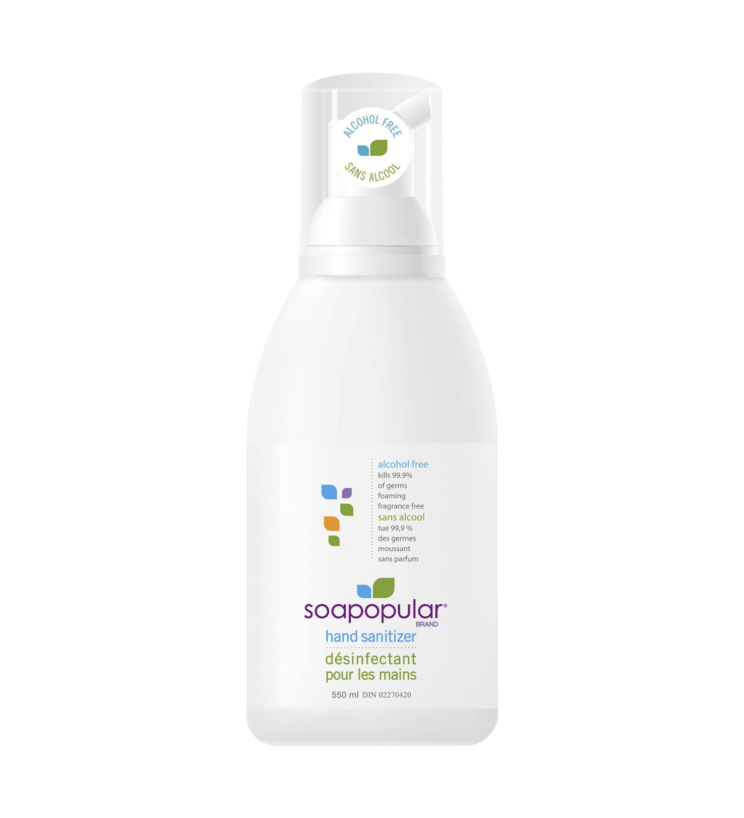 Soapopular Alcohol Free Foam Hand Sanitizer 0.15% Benzalkonium Chloride Hypoallergenic Fragrance Free Safer for Kids 550mL - Buy Online on GoSupps.com