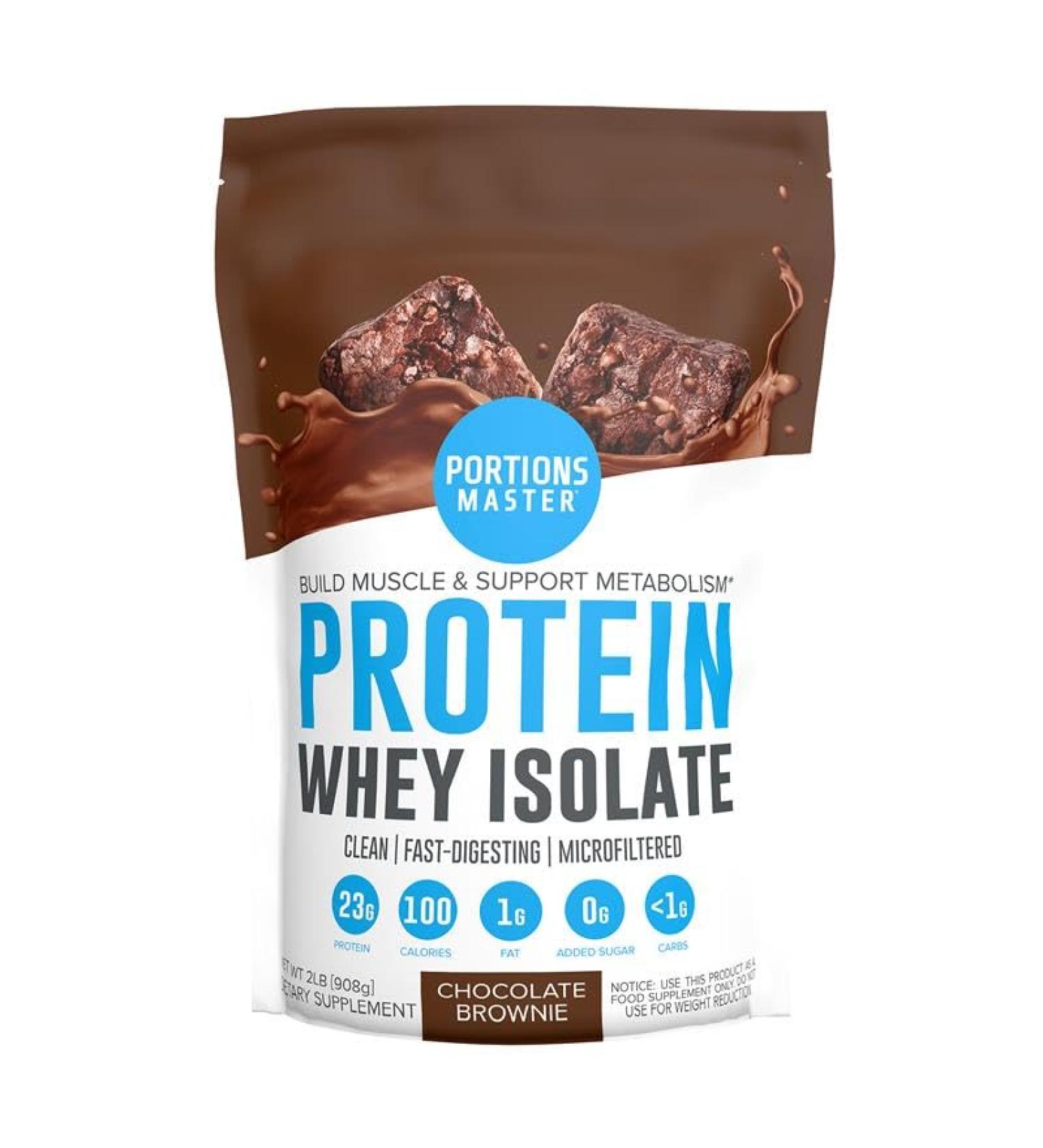 Portions Master CFM Whey Isolate Protein Powder, 2 LB, 23g Low Carb, Low Fat, Cold-Processed, Fast Absorbing, Muscle Growth & Recovery Support (Chocolate Brownie) - Buy Online on GoSupps.com