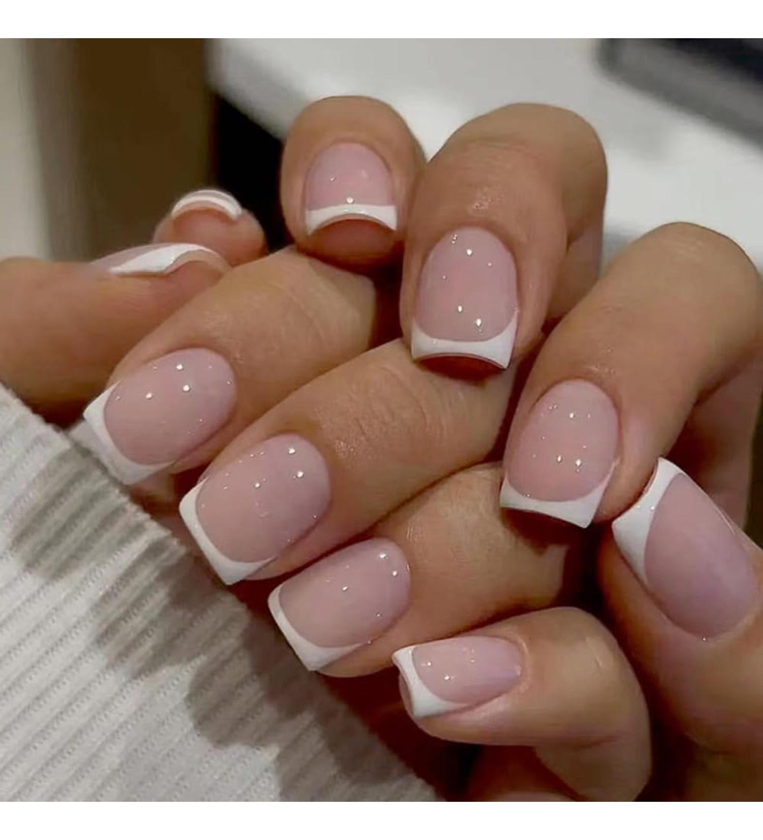 ZSPERKLA 24 PCS White Press on Nails Short Square Fake Nails Full Cover False Nails with Nail Glue Stick on Nails for Women Girls - Buy Online on GoSupps.com