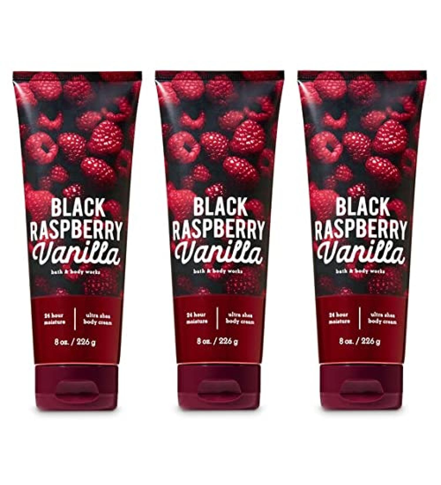 Bath & Body Works BLACK RASPBERRY VANILLA 24 Hour Moisture Ultra Shea Body Cream - Value Pack Lot Of 3 - Full Size