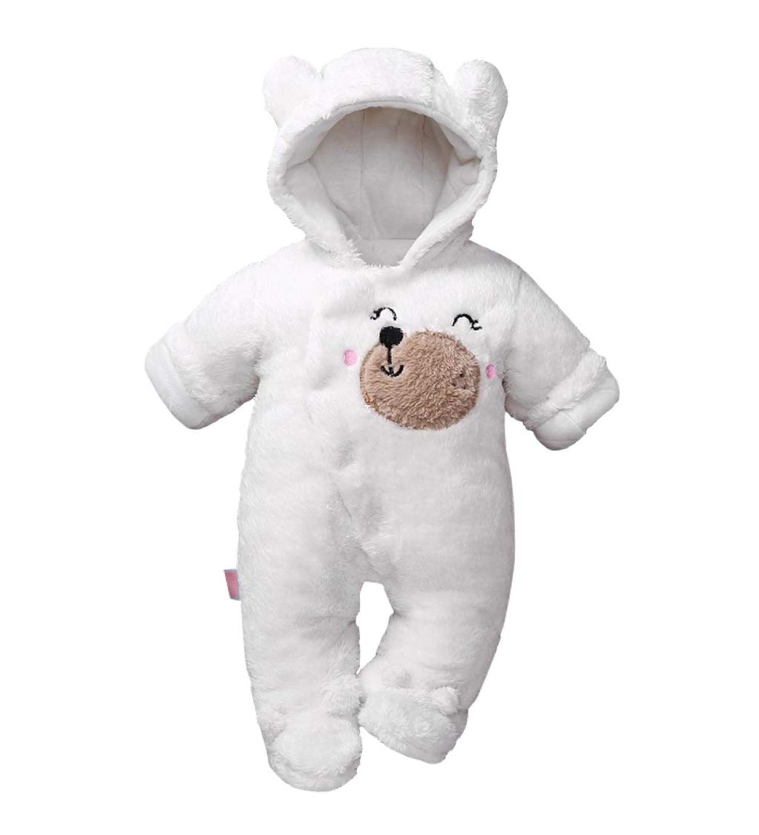 JiAmy Baby Hooded Romper Winter Jumpsuit Flannel Outfits Boys Girls Pajamas - White, 6-9 Months - Buy Online on GoSupps.com