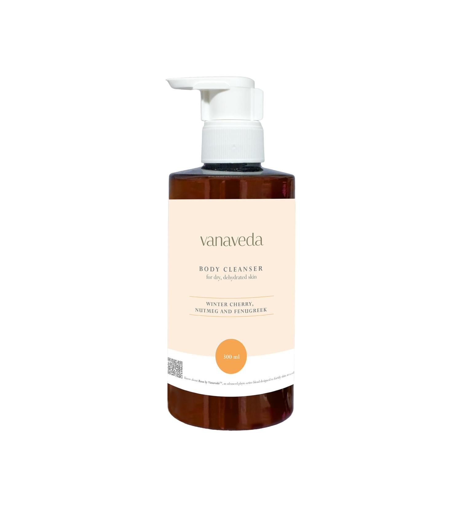 Vanaveda Body Cleanser| Hydrating Body Wash for Dry & Dehydrated Skin with Ashwagandha Liquorice & Nutmeg | Gentle Sulphate-Free Formula for Daily Use | 300ml - Buy Online on GoSupps.com