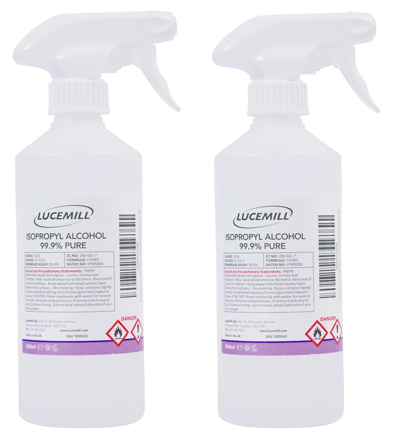 (2 Pack) of 500ml Isopropyl Alcohol 99.9% Pure IPA Trigger Spray Bottles 2 x 500ml - Buy Online on GoSupps.com