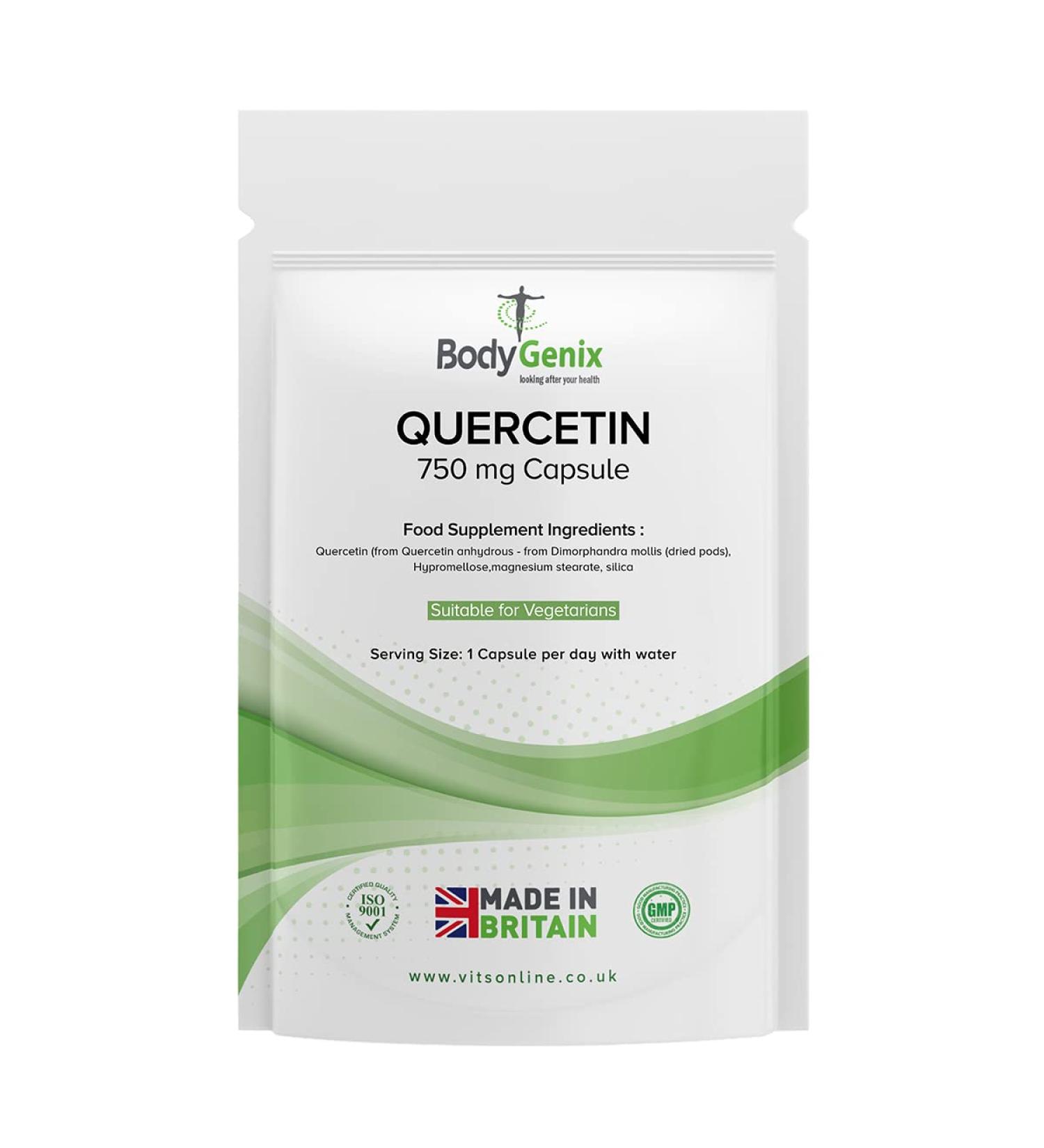 Bodygenix Quercetin 750mg Veg Capsules | UK Manufactured Energy Booster (30 Capsules) - Buy Online on GoSupps.com
