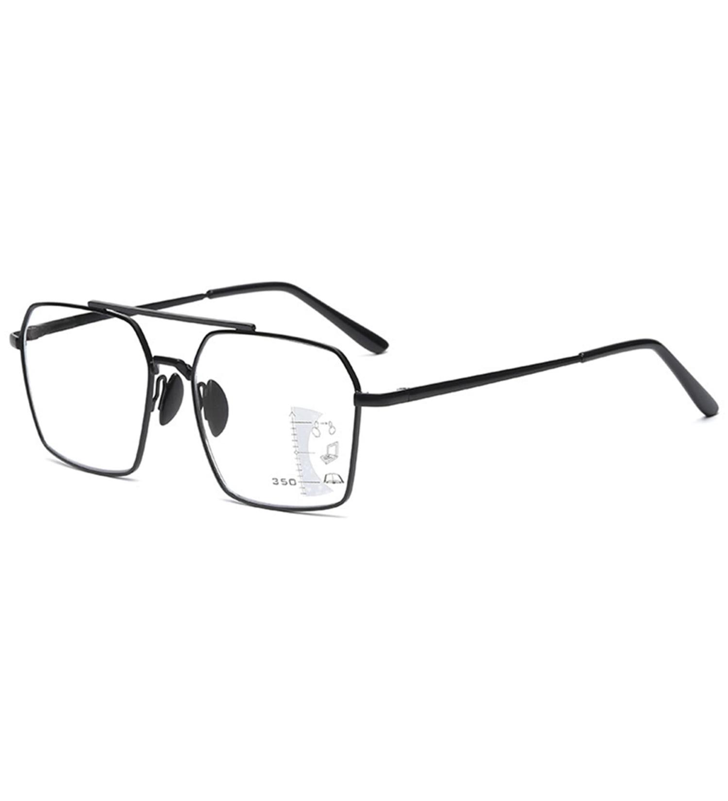 Shop Lanomi Pilot Reading Glasses - Progressive Multifocal Blue Light Filter Metal Frame Black 4.0x | Ideal for Men - Buy Online on GoSupps.com
