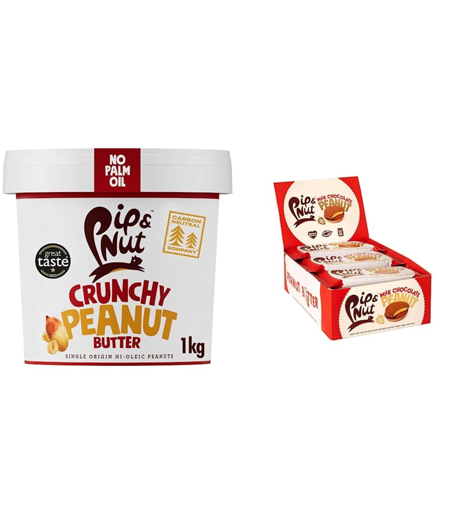 Pip & Nut 1kg Crunchy Peanut Butter & 15 Packs of 2 Milk Chocolate Peanut Butter Cups | Natural Nut Butter No Palm Oil No Added Sugar Hi-Oleic Peanuts High in Unsaturated Fats Gluten Free - Buy Online on GoSupps.com