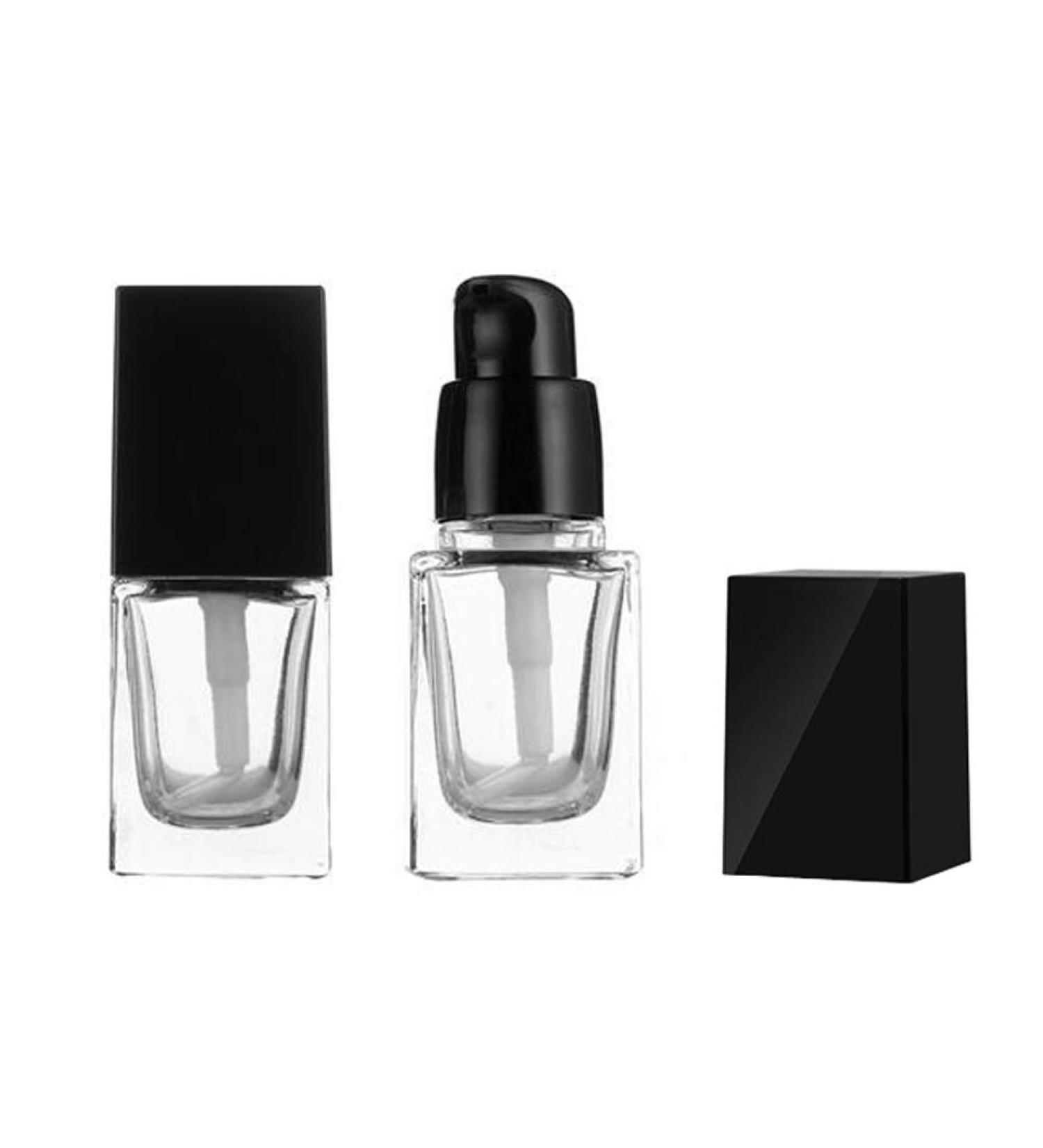2 x Refillable Pumping Bags - Transparent Square Glass Travel Lotion Container with Black Pump Head - 15ml Cosmetic Dispenser - Buy Online on GoSupps.com