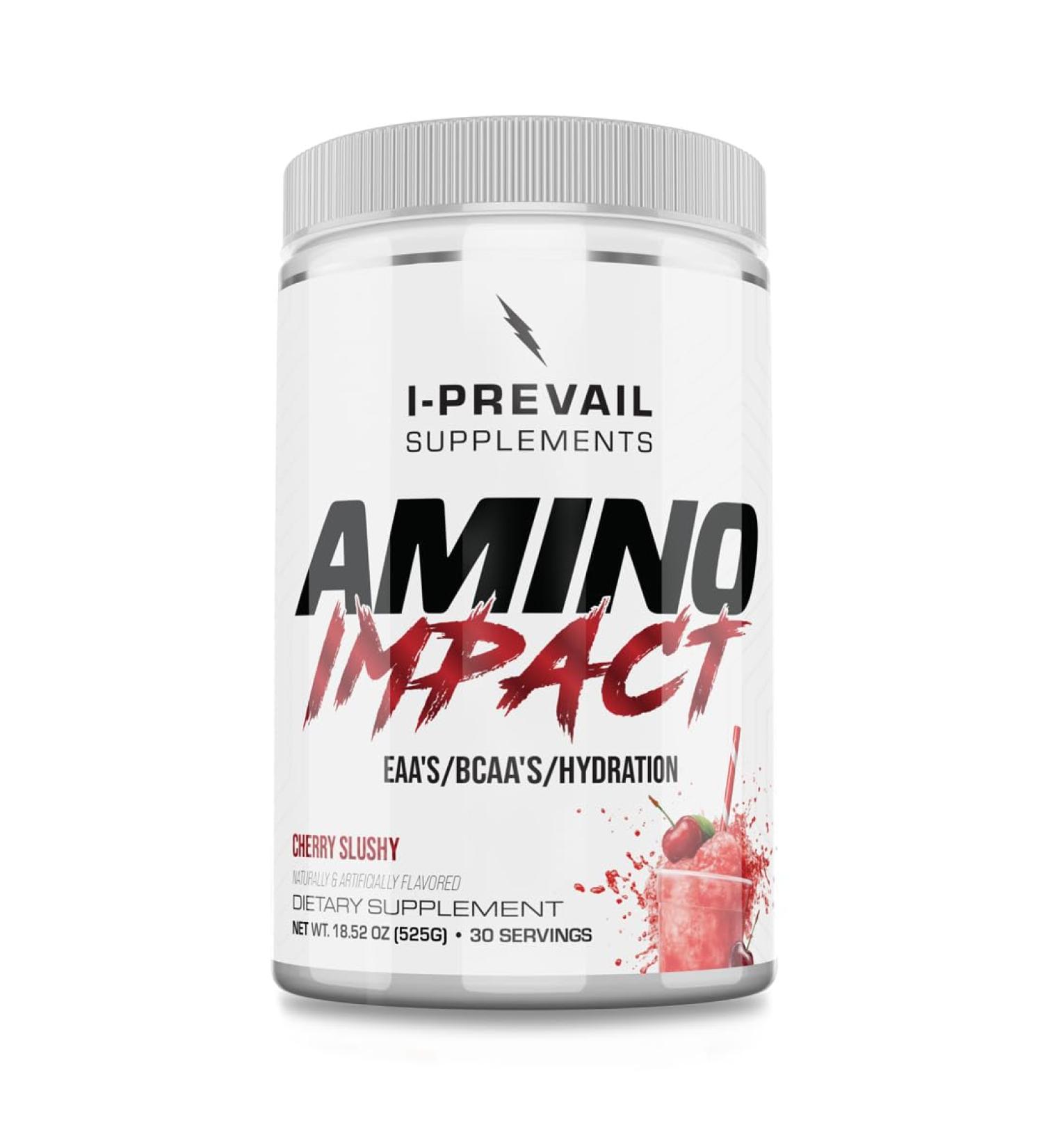I-Prevail Supplements Amino Impact BCAA EAA Enhanced Hydration Recovery & Endurance Keto Friendly Formula 7g BCAA s 3g EAA s Plus 2g Glutamine |30 Serving (Cherry Slushy)