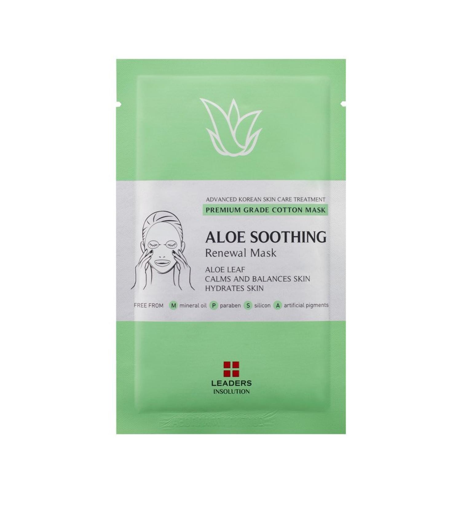 Leaders Insolution Aloe Soothing Renewal Face Cotton Sheet Mask 10Pk