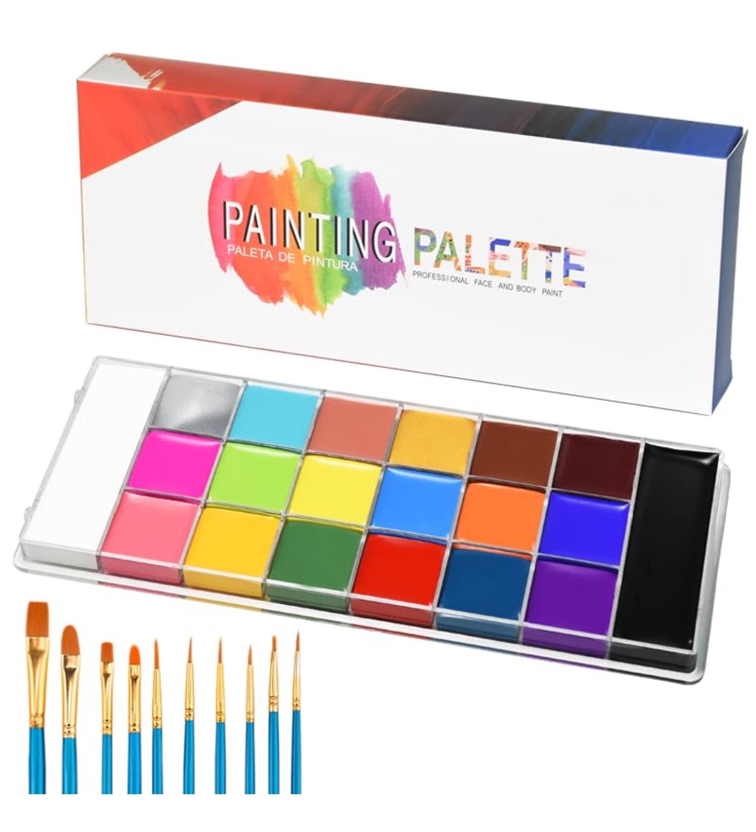 JACHOYI 20 Colors Face Body Paint Kit - Professional Cosplay & Halloween Makeup with Brushes | Perfect for Parties & Arts - Buy Online on GoSupps.com