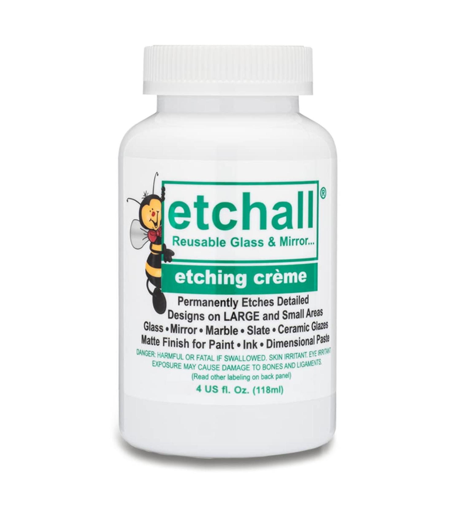 Etchall Etching Cream (4oz) for Glass, Mirrors, Ceramics, Porcelain, Marble, Slate - Smooth & Fast Acting Formula - Ideal for Makers, Creators, Crafters, DIY'ers - 4 Ounce - Buy Online on GoSupps.com