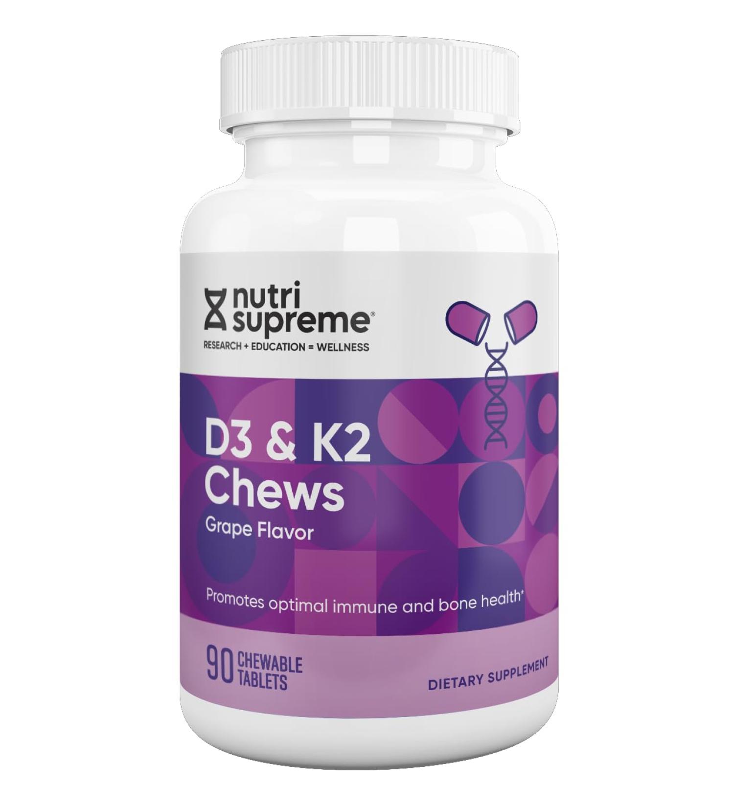 Nutri Supreme Research K2 with D3 Chews Grape Flavor 90 Count
