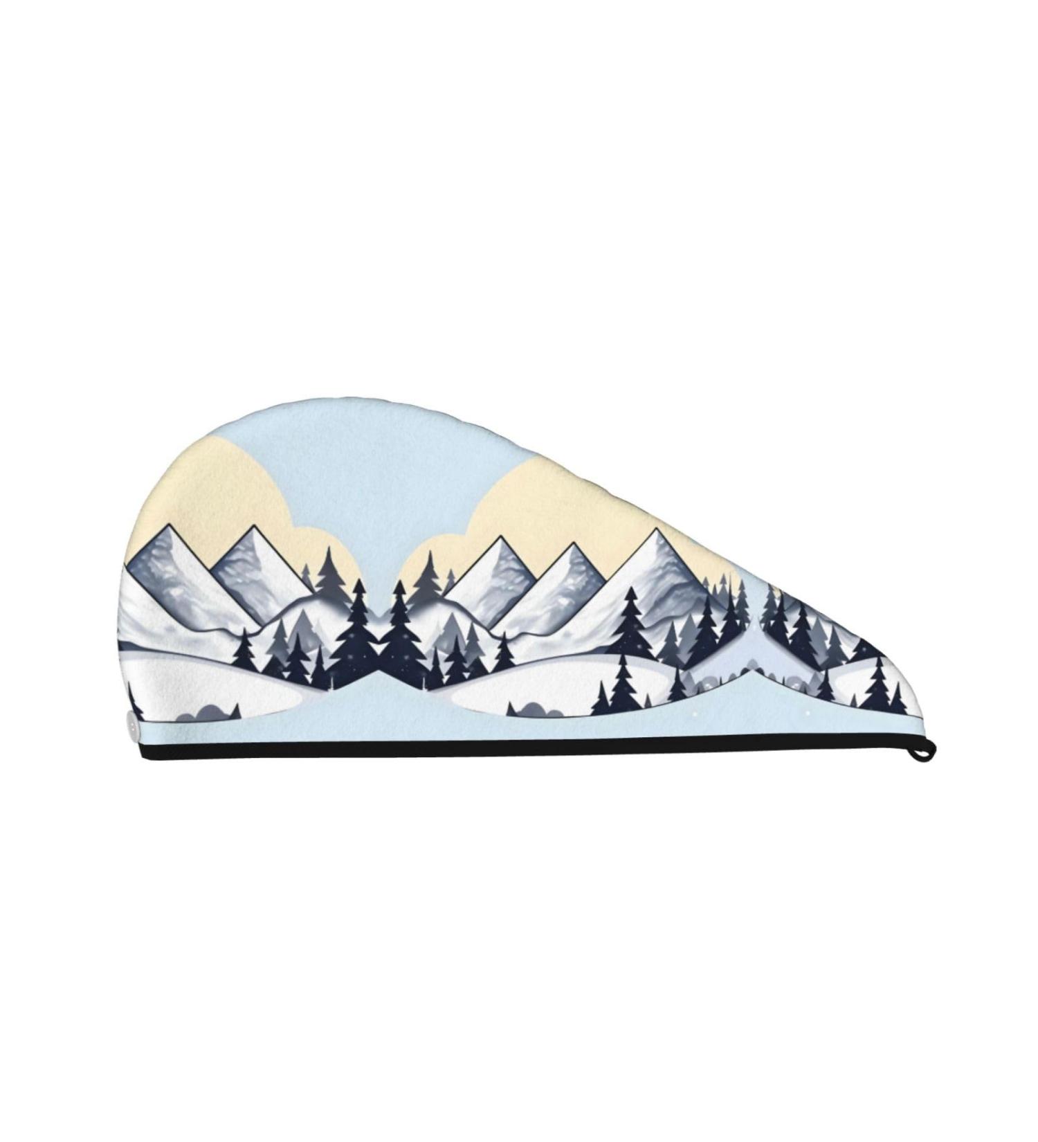 Quick Dry White Snowy Mountains Hair Cap for Women - Super Absorbent Elastic Wrap for Long Thick Hair - Buy Online on GoSupps.com
