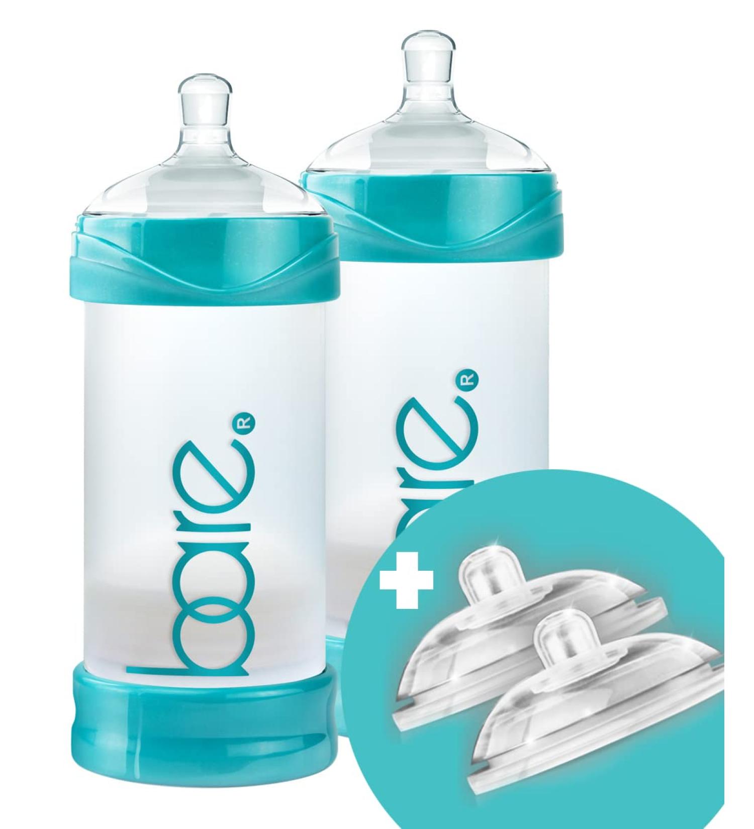 Bare Air-Free 8oz Twin + 2 Nipples by Bittylab | Perfe-Latch & Easy-Latch | Reduces Reflux, Colic, Gas, Fuss | For Breastfed & Bottle-Fed Babies | Easy Instructions - Buy Online on GoSupps.com
