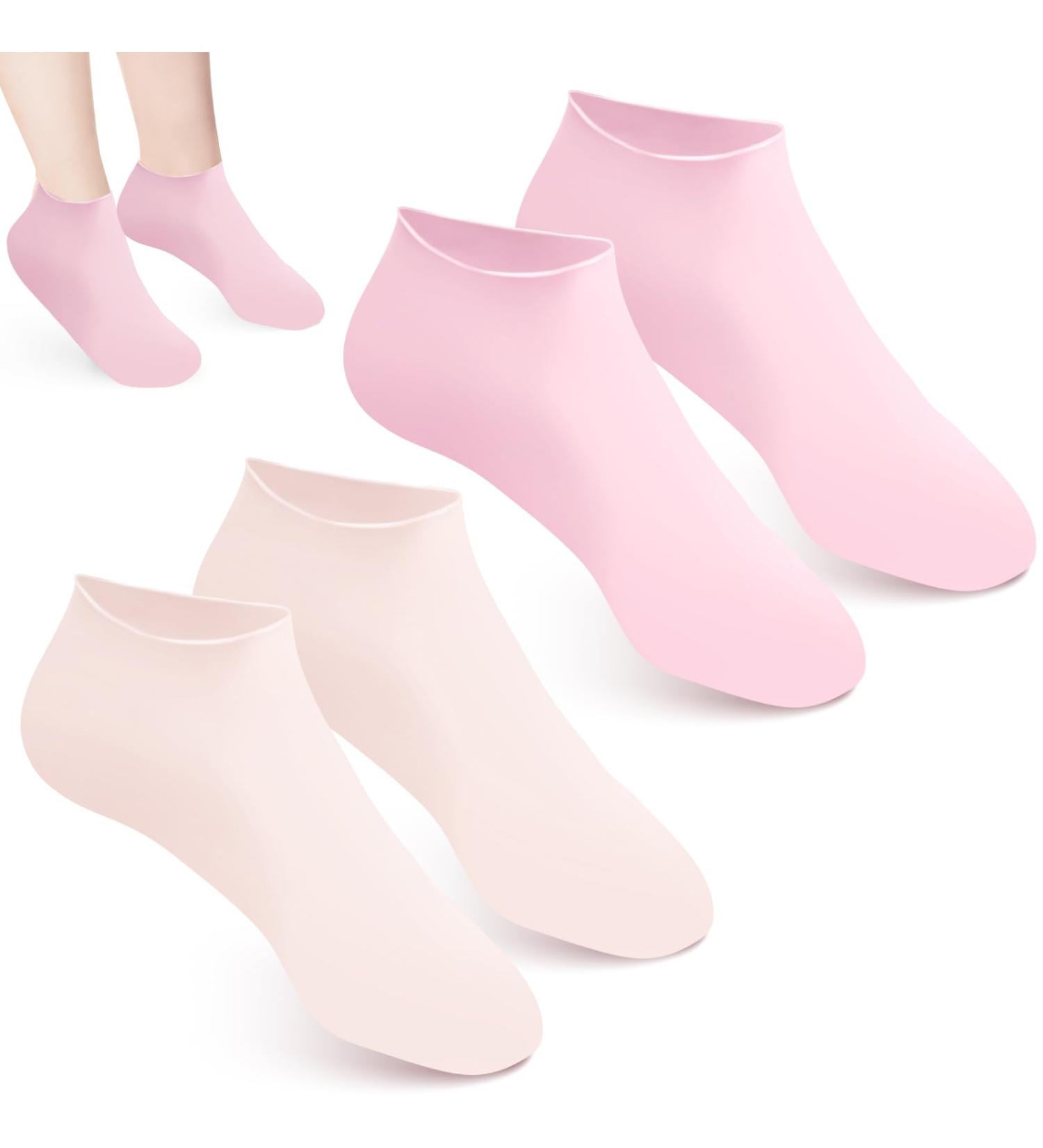 2 Pairs Silicone Moisturizing Pedicure Socks for Women - Pink Beige - Buy Online on GoSupps.com