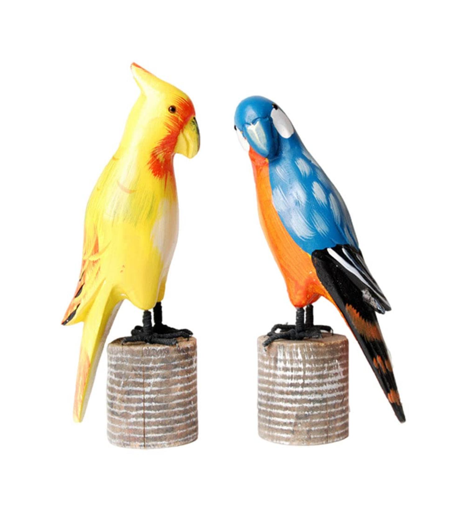 Sculptures Delicate Wooden Bird Desktop Decors Home Use Wood Craft Parrot Ornaments Desktop Decoration - Buy Online on GoSupps.com