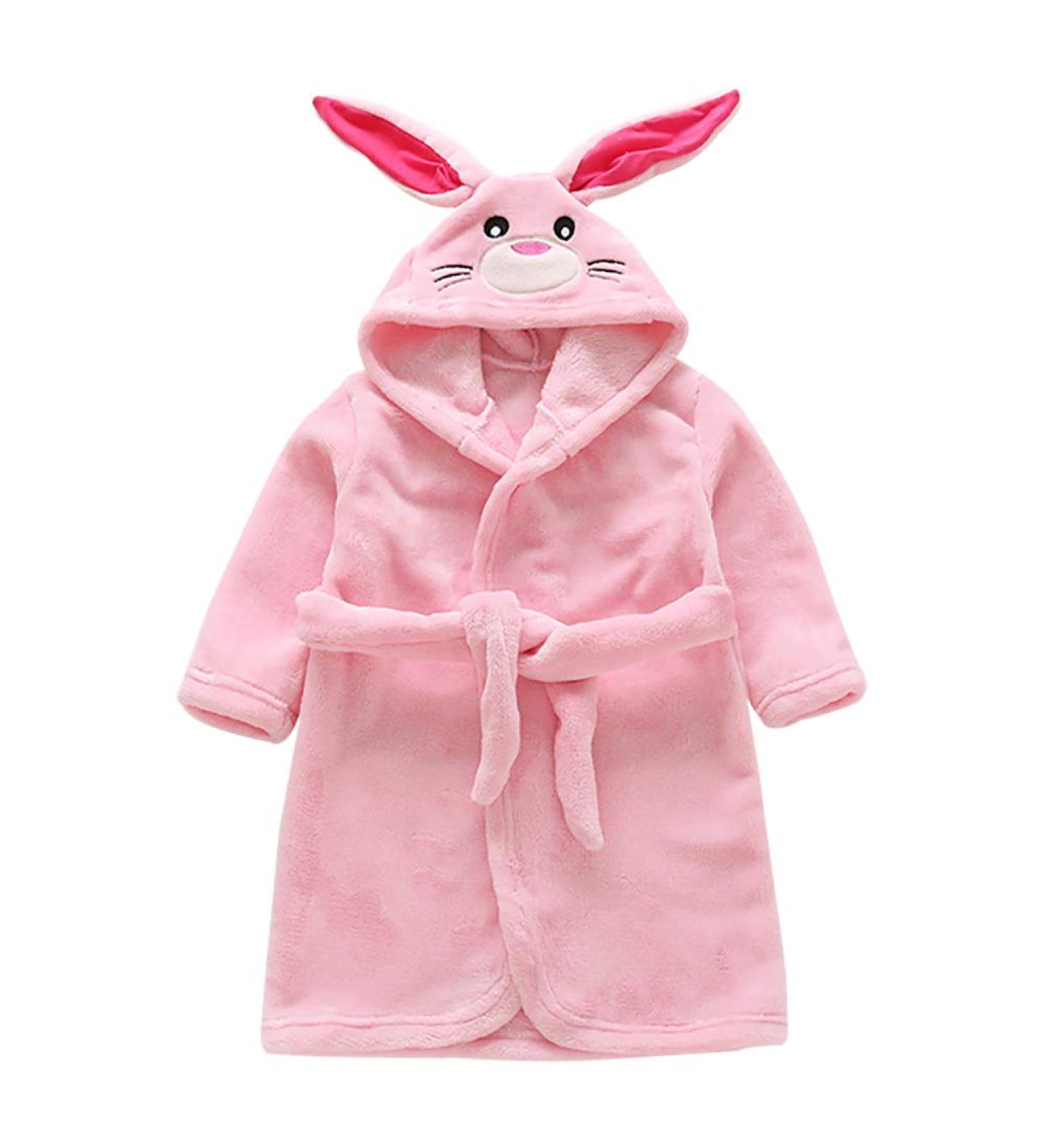 Miyanuby Baby Boys Girls Bathrobe Soft Flannel Langarm Animal Hoodie Morning Mantle Night Lashing Homewear For Children Baby Boys Gift 5-6 Years Rabbits Pink