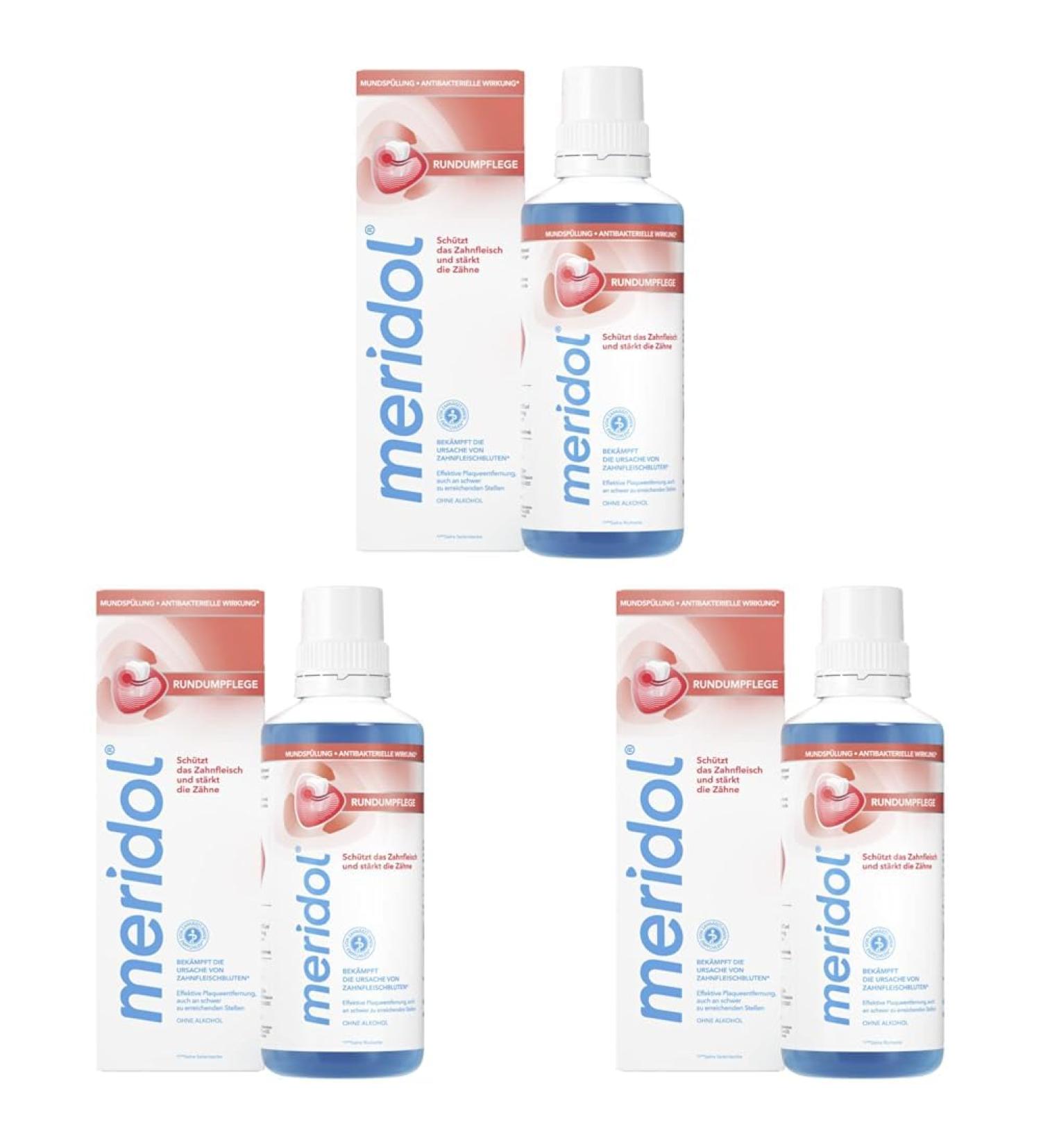 Meridol Mouth Rinse 400ml - Antibacterial Gum Protection Strengthens Teeth & Refreshes Breath - Alcohol-Free (Pack of 3) - Buy Online on GoSupps.com