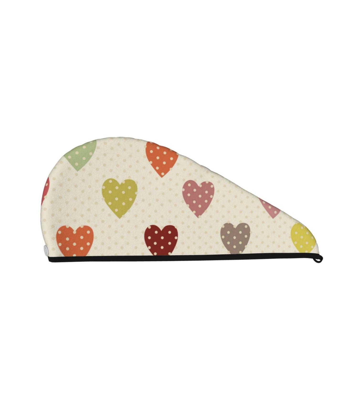 Microfiber Hair Drying Cap - Heart Polka Dot Soft Absorbent Towel Wrap for Quick Drying Curly Long & Thick Hair - Buy Online on GoSupps.com