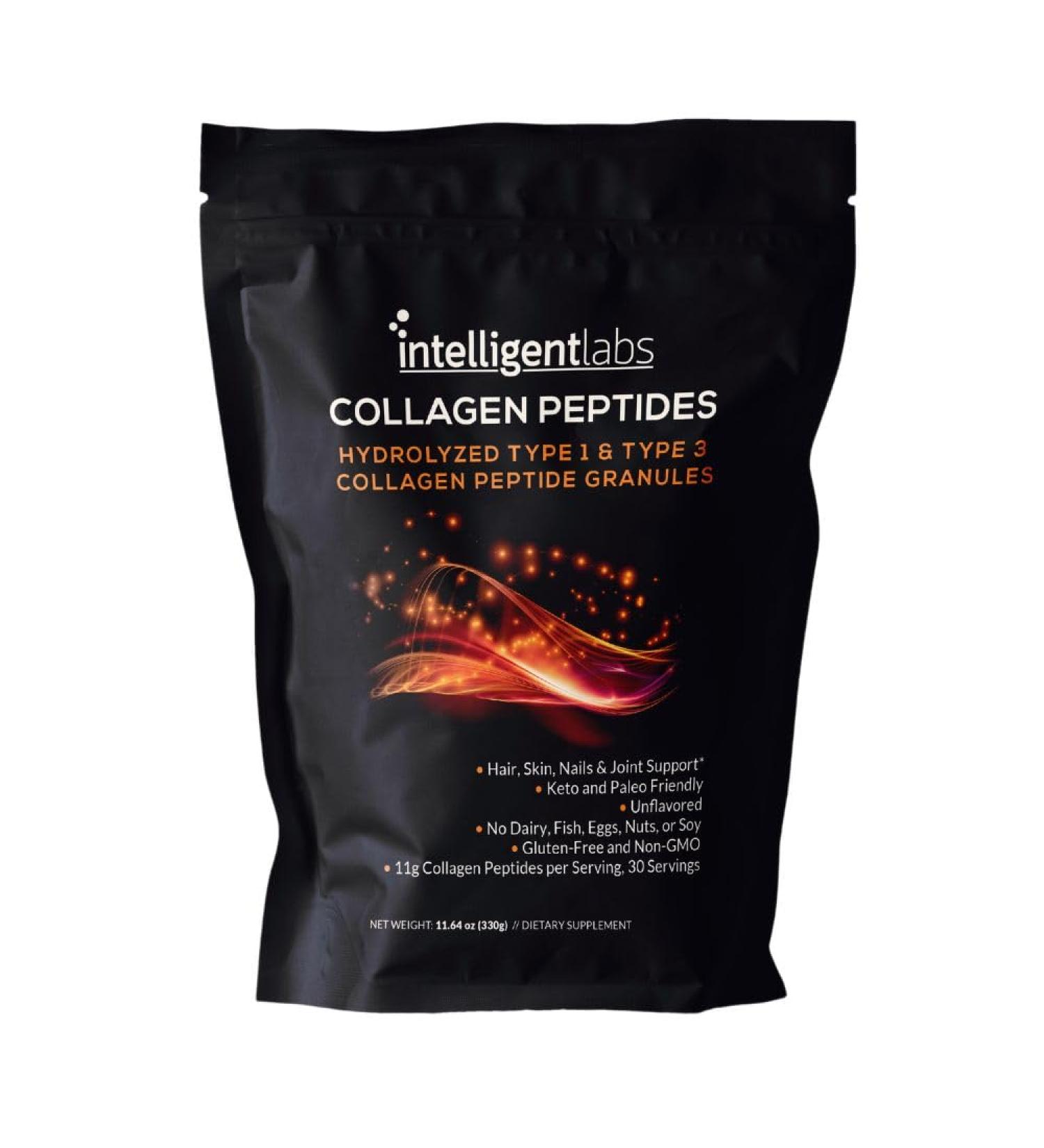 Intelligent Labs Hydrolyzed Type 1 and 3 Collagen Peptide Granules Collagen Powder Unflavored Keto and Paleo-Friendly Third-Party Verified For Purity 11g per Serving 30 Servings a Pouch 11.64 Ounce (Pack of 1) - Buy Online on GoSupps.com