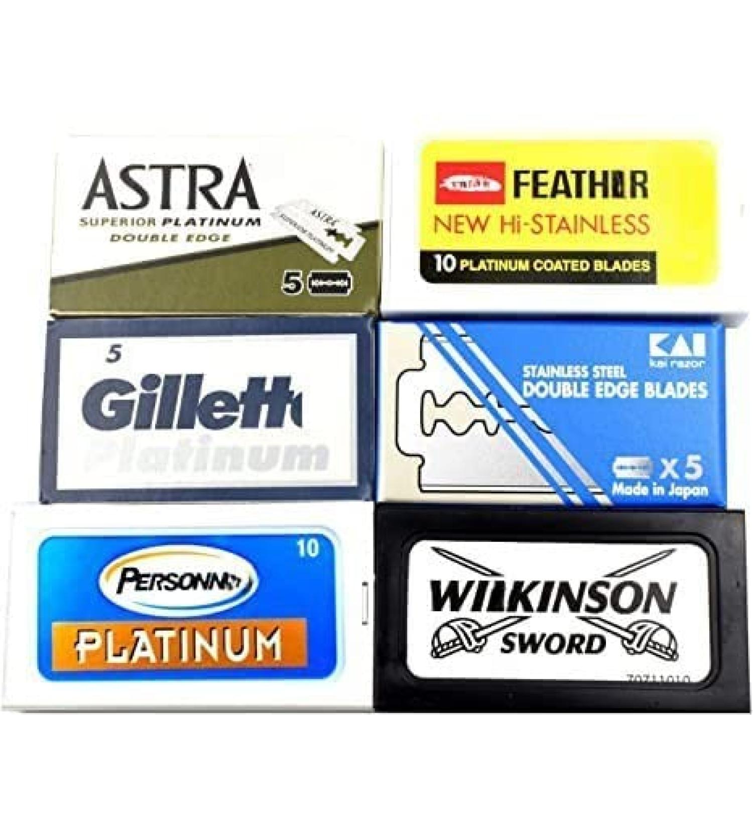 Astra-KAI-Pers nna-WiIkinson Double Edge Razor Blades Sampler (40 blades  6 different brands)