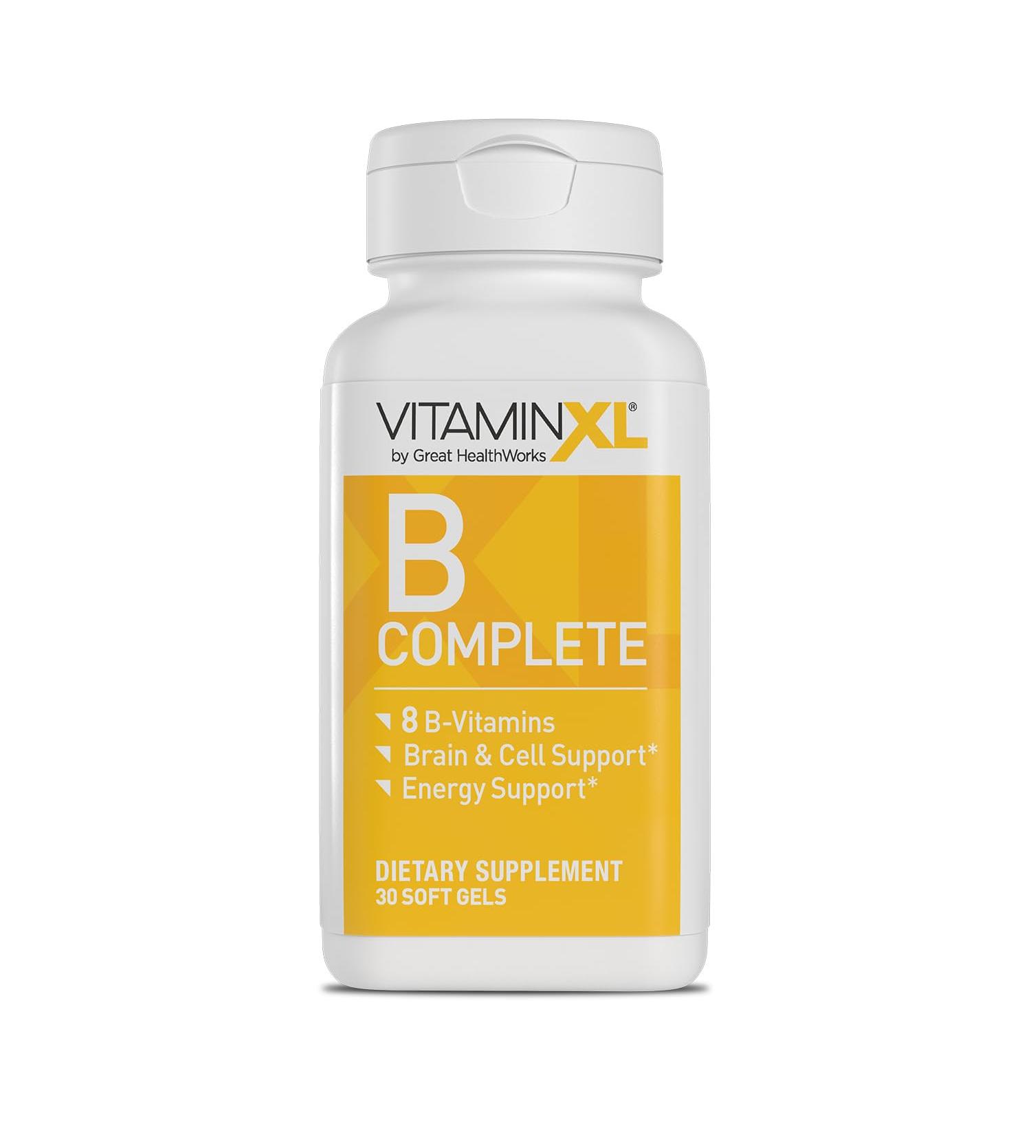 VitaminXL B Complete - Full Spectrum B Complex with B1 B5 B6 B12 Biotin Niacin Riboflavin Folate Choline Inositol - 30 Soft Gels - Buy Online on GoSupps.com