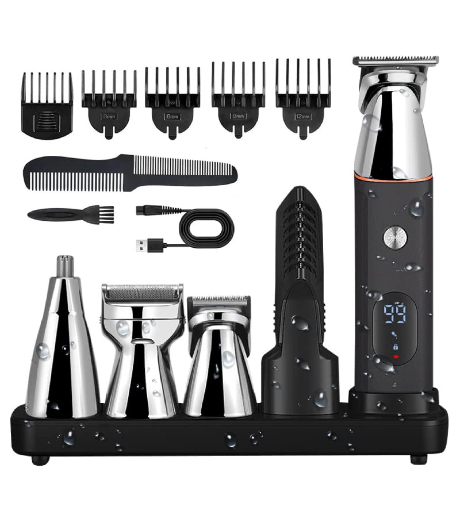 5-in-1 Waterproof Beard Trimmer & Hair Clippers for Men | Cordless Mustache & Nose Hair Grooming Kit - Magnetic Heads - Buy Online on GoSupps.com