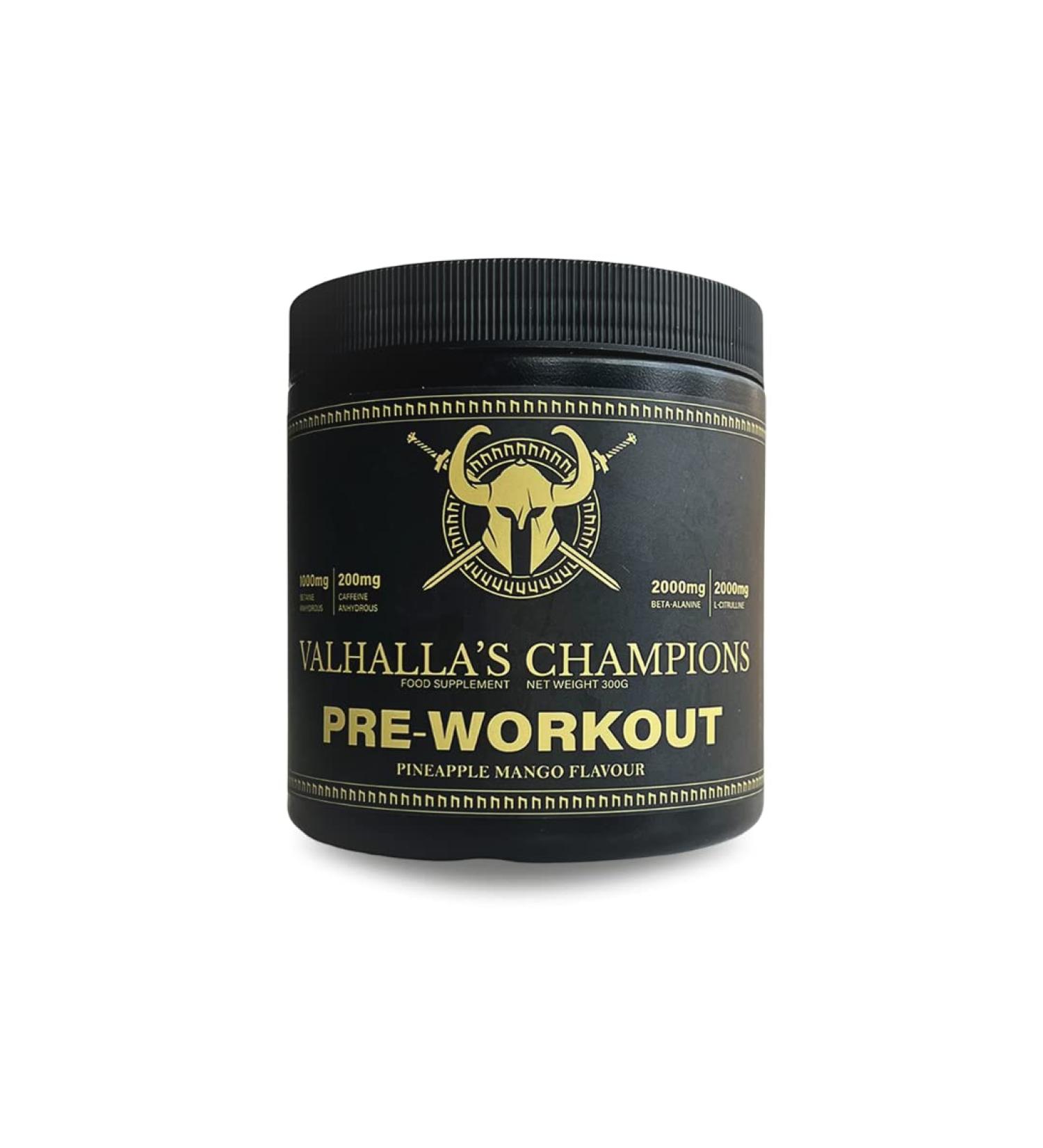 Valhalla's Champion Preworkout 300G - Pineapple Mango Flavor - Muscle Development & Recovery Formula with 200MG Caffeine & 2000mg Beta Alanine - Buy Online on GoSupps.com