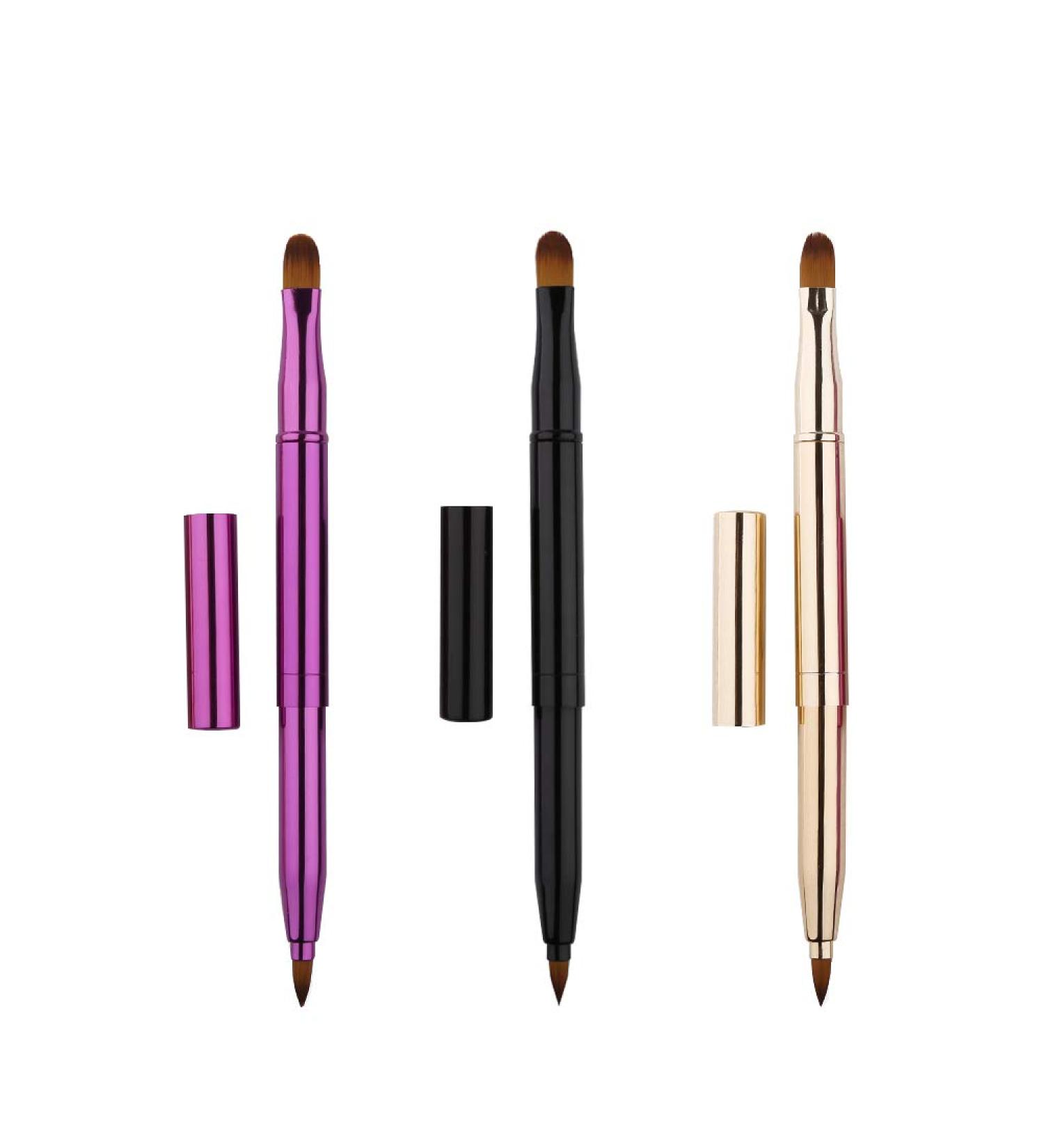 3 Pieces Retractable Lip Brush Dual End Lip Concealer Brushes Lipstick Eyeshadow Foundation Makeup Brush Tool Applicators Set with Cap (Gold Black Purple) - Buy Online on GoSupps.com