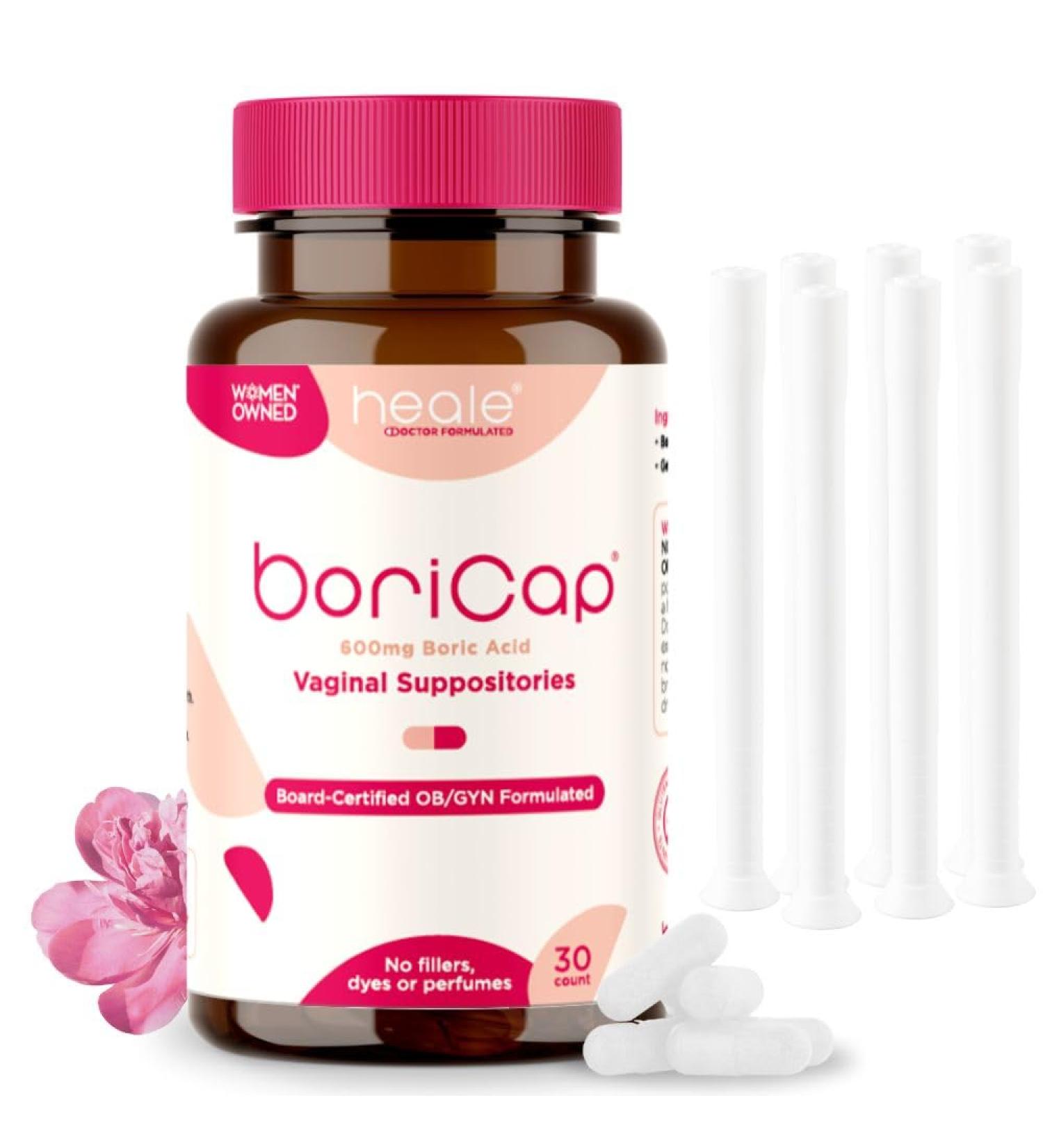 BoriCap Boric Acid Suppositories 600mg - 30ct Kit for Vaginal Health Odor Relief & Feminine Hygiene - No Dyes or Fillers + 7 Applicators - Buy Online on GoSupps.com