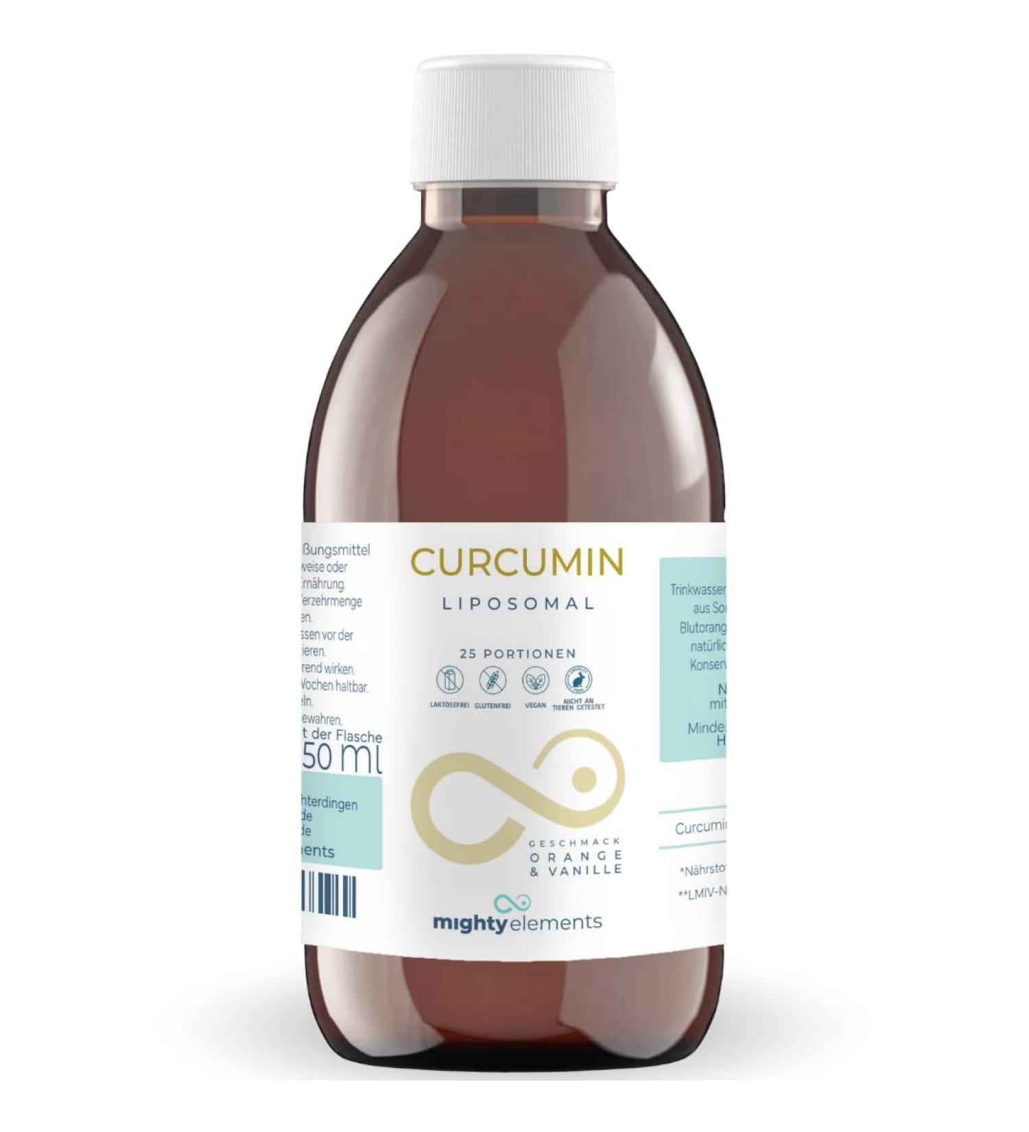 Mighty Elements Liposomal Curcumin 250mg - Vegan Gluten-Free High Bioavailability Blood Orange-Vanilla Flavor | 250ml - Buy Online on GoSupps.com