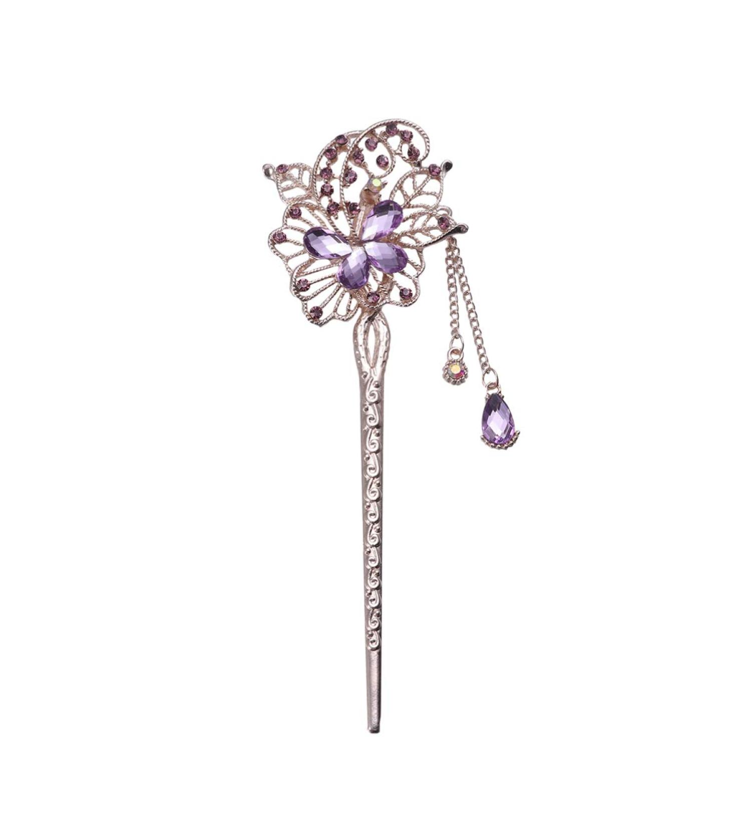 Shop Lurrose Rhinestone Hair Sticks | Vintage Crystal Butterfly Hairpins for Women & Girls - Purple - Buy Online on GoSupps.com