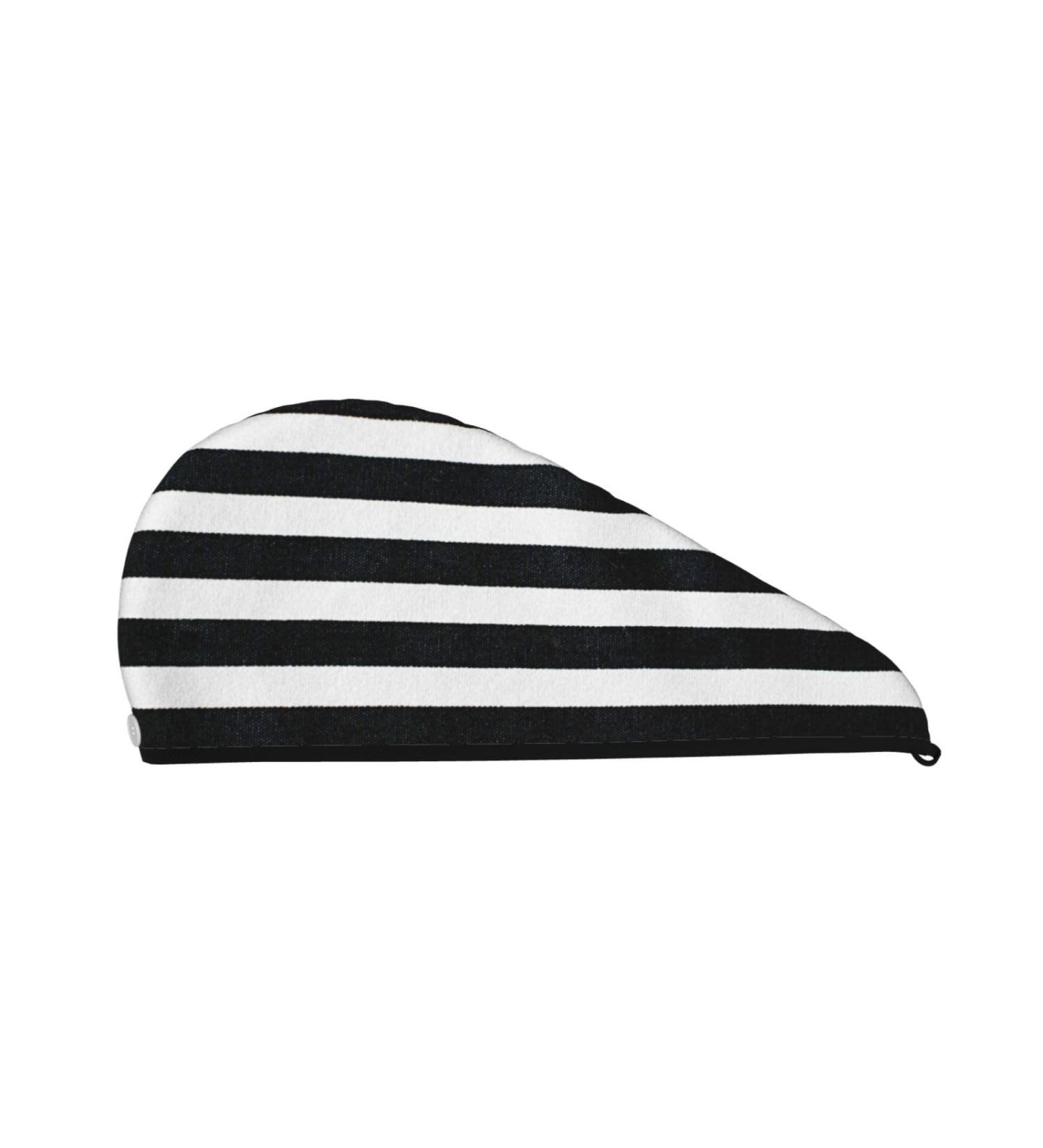 Black & White Stripes Microfiber Hair Towel | Super Absorbent Coral Velvet Wrap for Women | Quick Dry Cap for Long Curly & Thick Hair - Buy Online on GoSupps.com