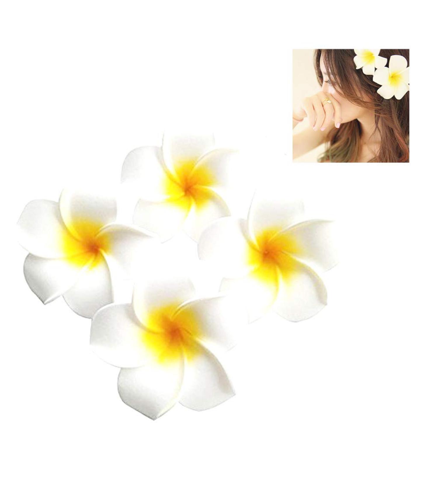Hawaiian Flower Hair Clip Beach Flower Hair Clip 10 Piece 2.7'' Hawaii Flower Hair Clip Bride Wedding Party Holiday Vacation Women Plumeria Hairpin Hair Accessory (White) - Buy Online on GoSupps.com