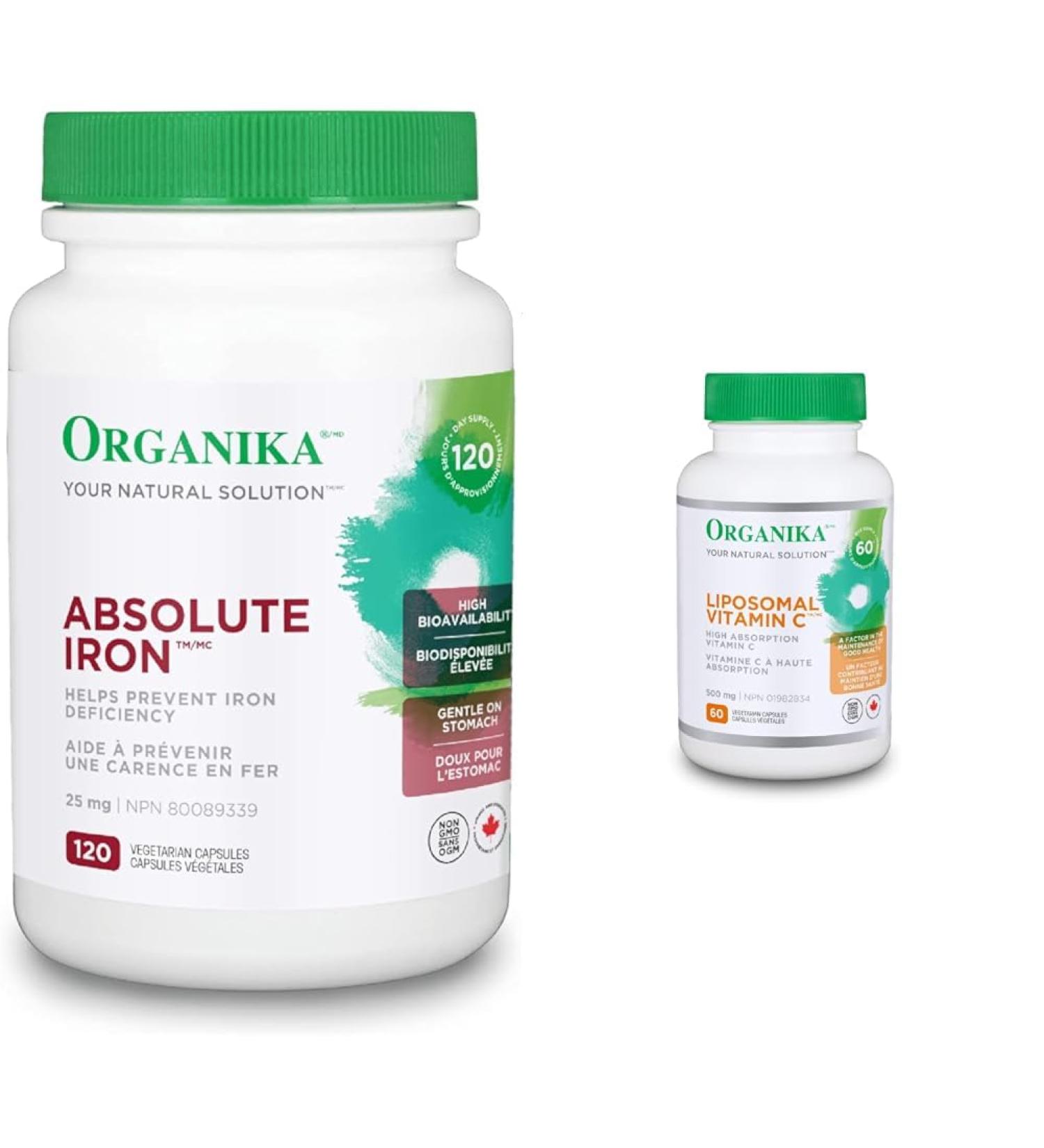 Organika Absolute Iron- Iron Bisglycinate & Liposomal Vitamin C 500mg- High Absoprtion for Superior Bioavailability Immunity- 60vcaps Absolute Iron + Vitamin C - Buy Online on GoSupps.com