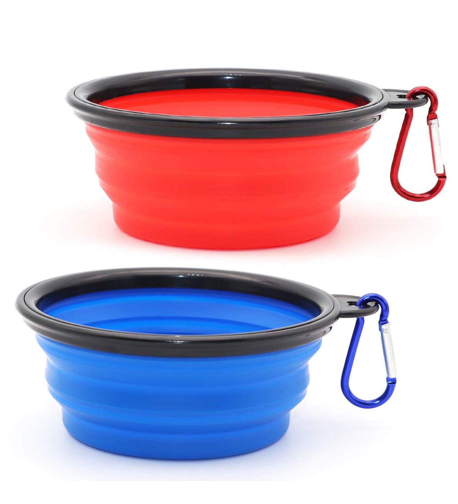Slson 2-Piece Foldable Travel Dog Bowl Set - 350ml Blue & Red Pet Water & Feed Bowls with Carabiners for Dogs & Cats - Buy Online on GoSupps.com