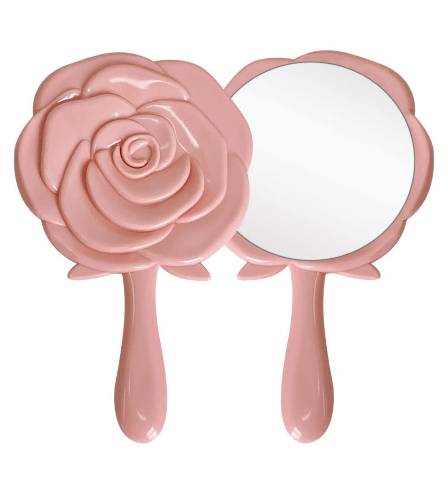 Vintage 3D Rose Handheld Makeup Mirror - Compact Travel Beauty Mirror in Pink - Buy Online on GoSupps.com