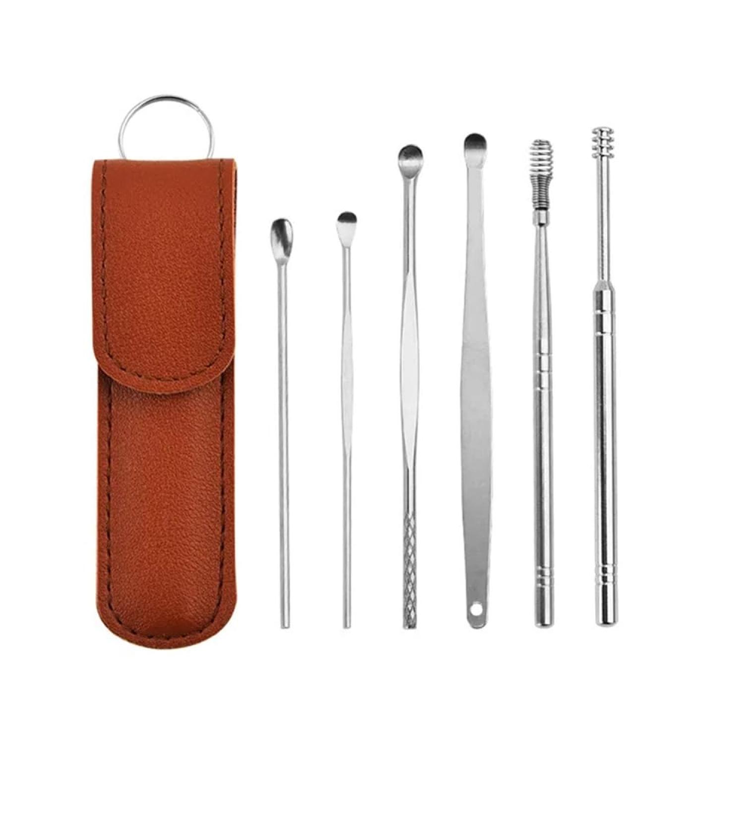 6PCS Stainless Steel Ear Spoon Set with PU Leather Case - Portable and Compact Ear Picking Tools - Buy Online on GoSupps.com