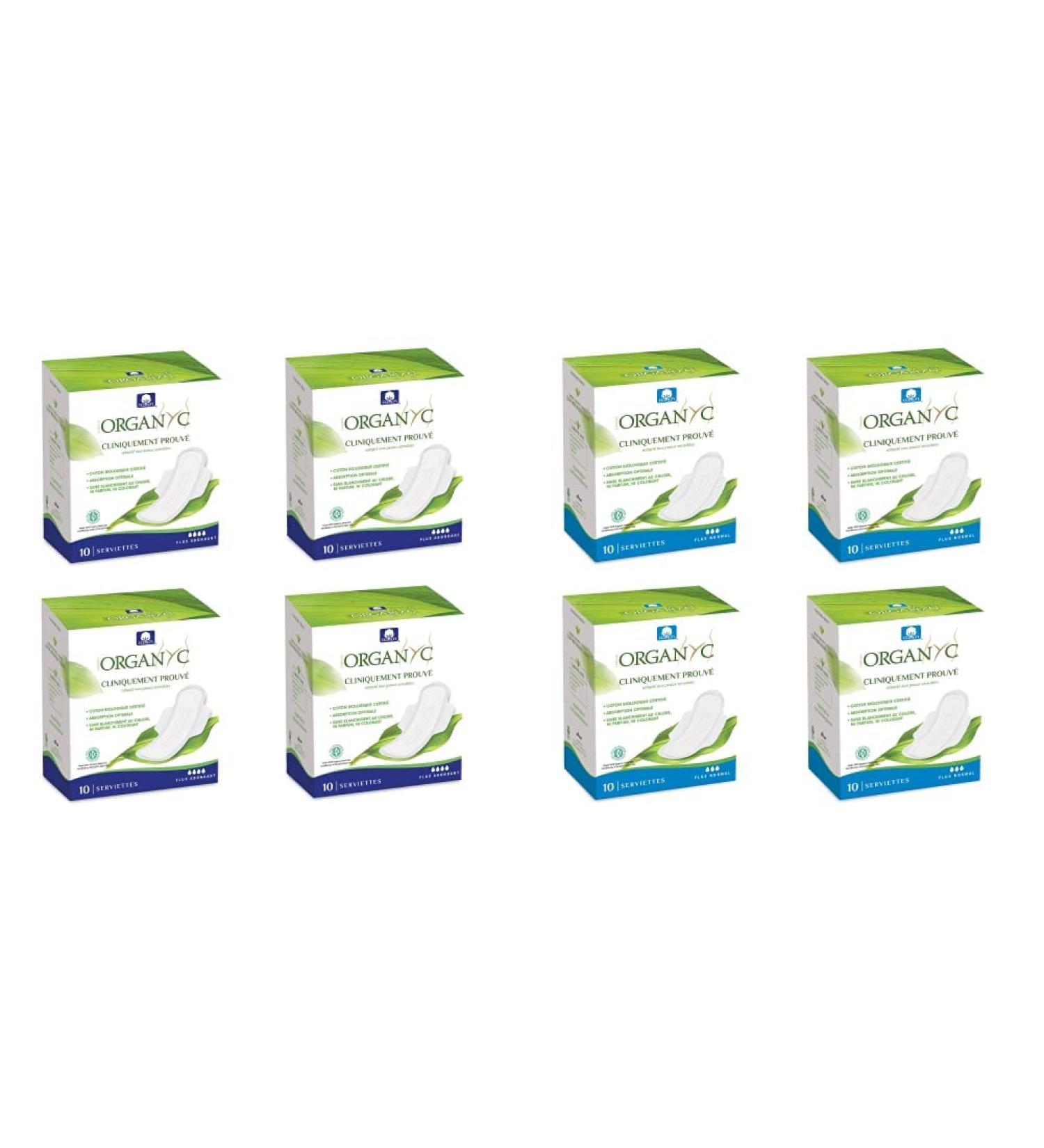 Organyc Night Pads with Wings - 100% Organic Cotton | 40 Pieces | Daily Hygiene Table Packs (4 x 10) - Eco-Friendly & Comfortable - Buy Online on GoSupps.com