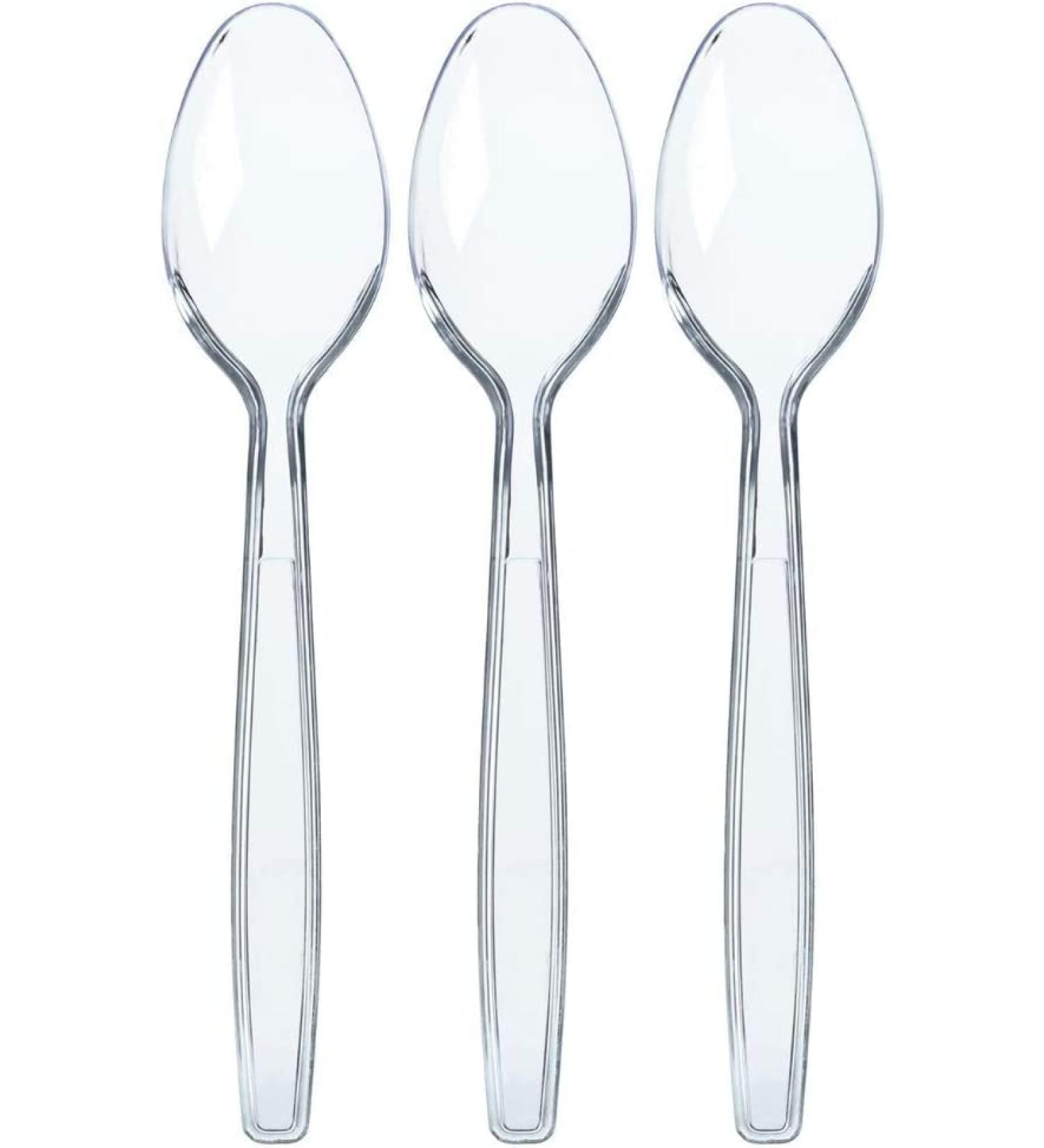100 Clear Heavy Duty Plastic Spoons - Elegant Disposable Cutlery Set - Buy Online on GoSupps.com